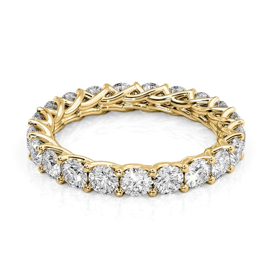 Yellow :: Velorique 2ct round trellis lab grown diamond eternity ring IGI certified yellow gold