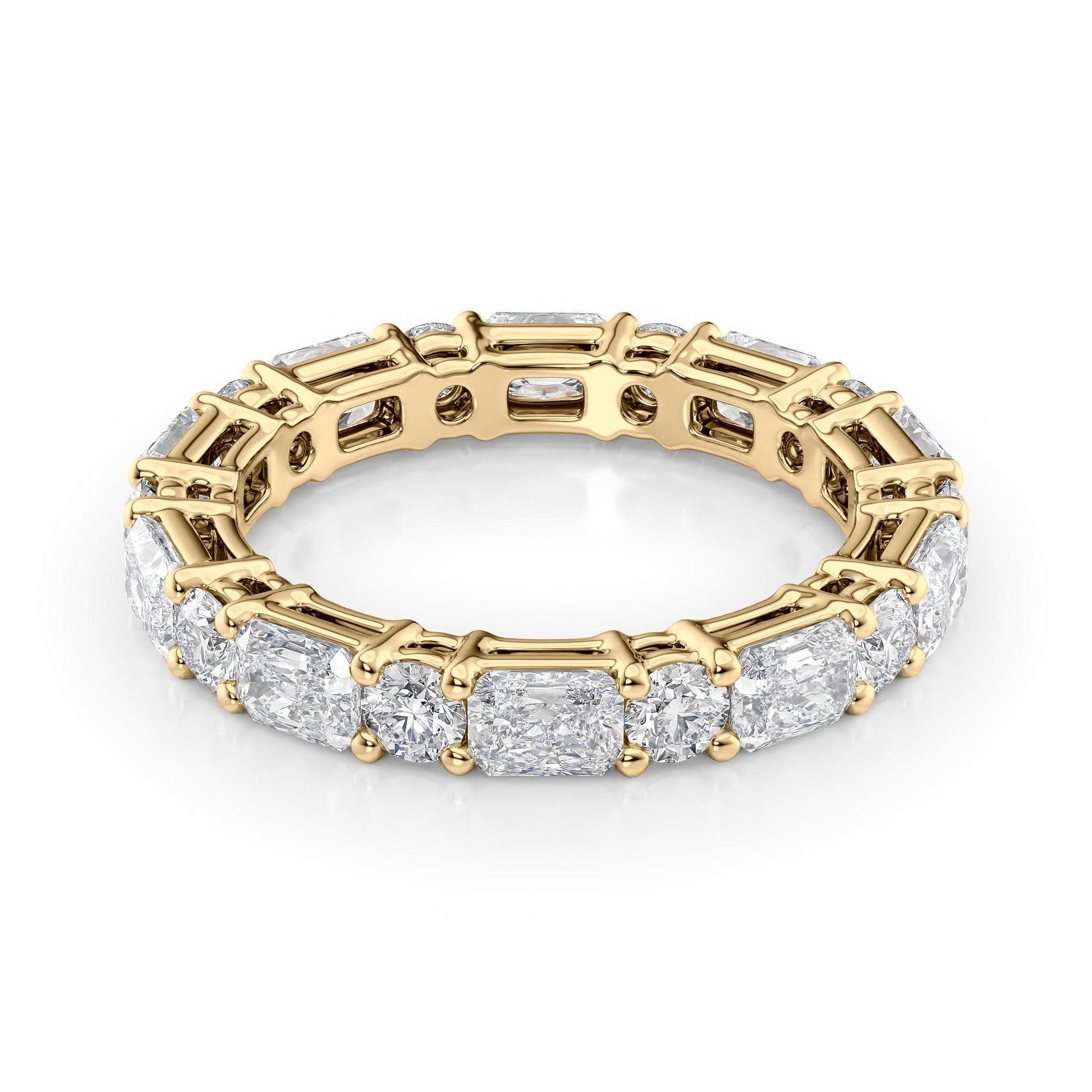 Yellow :: Elvique 2ct alternating radiant and round lab grown diamond eternity ring IGI certified yellow gold