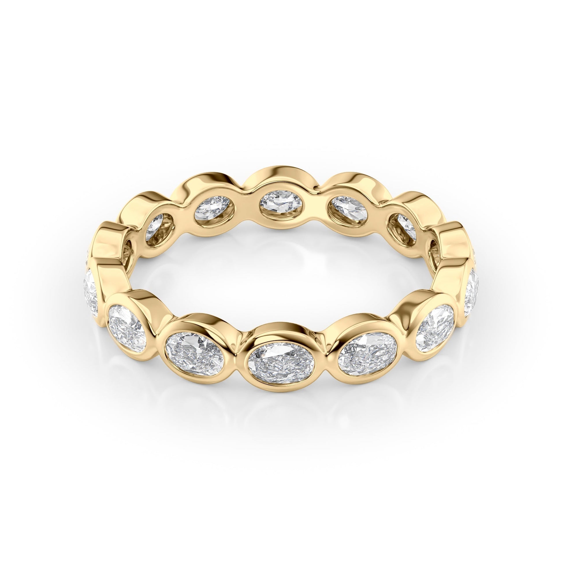 Yellow :: Velmiquea 1.4ct oval east west bezel lab grown diamond eternity ring IGI certified yellow gold