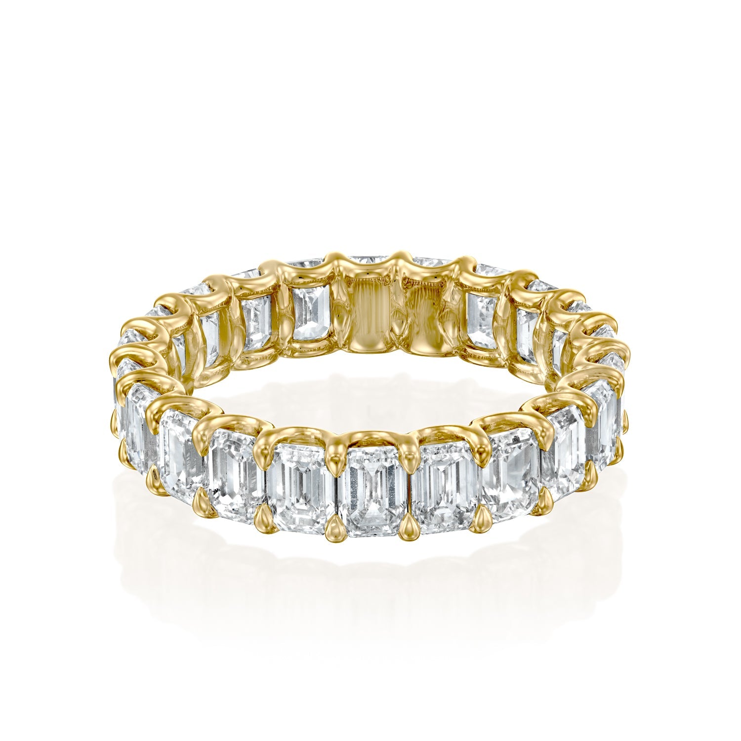 Yellow :: Oramara 5ct emerald u prong lab grown diamond eternity ring IGI certified yellow gold ultra luxury band