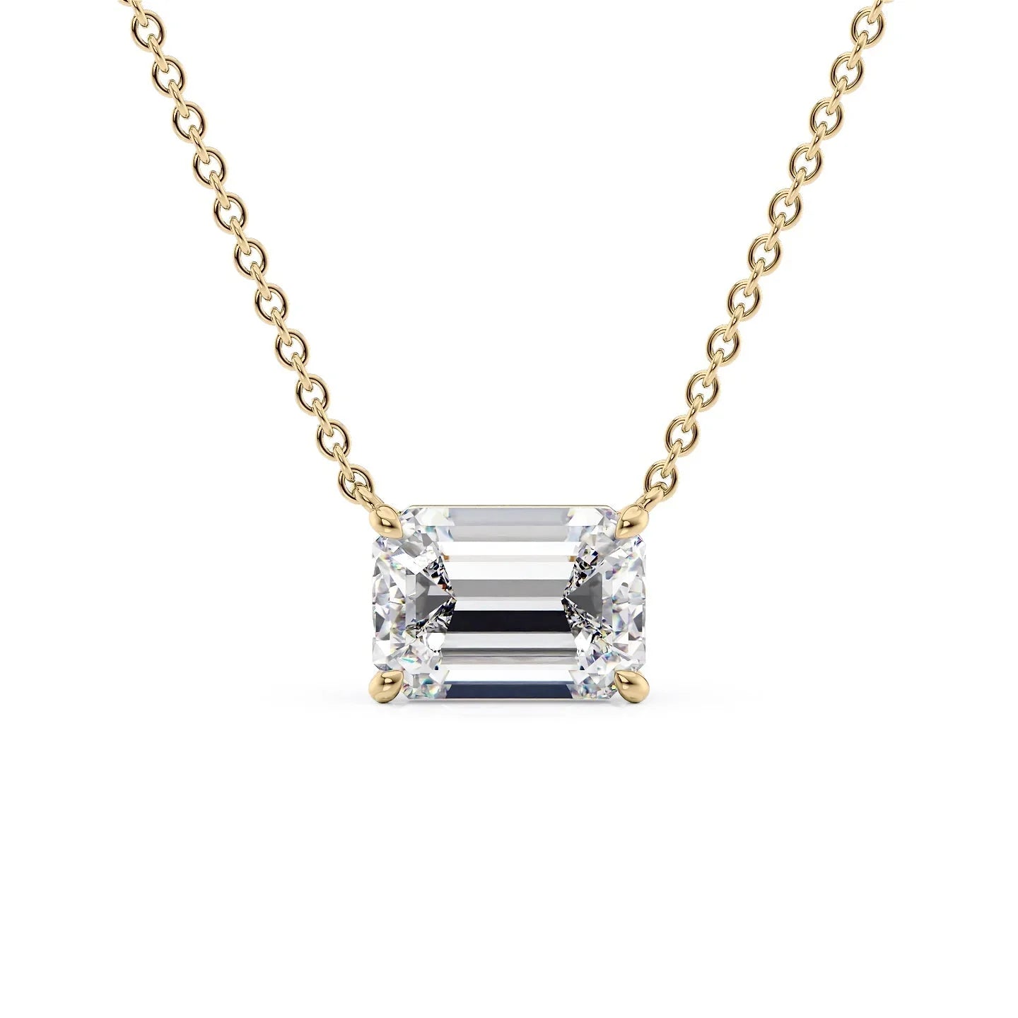 yellow :: radiant emerald cut diamond pendant necklace in yellow gold