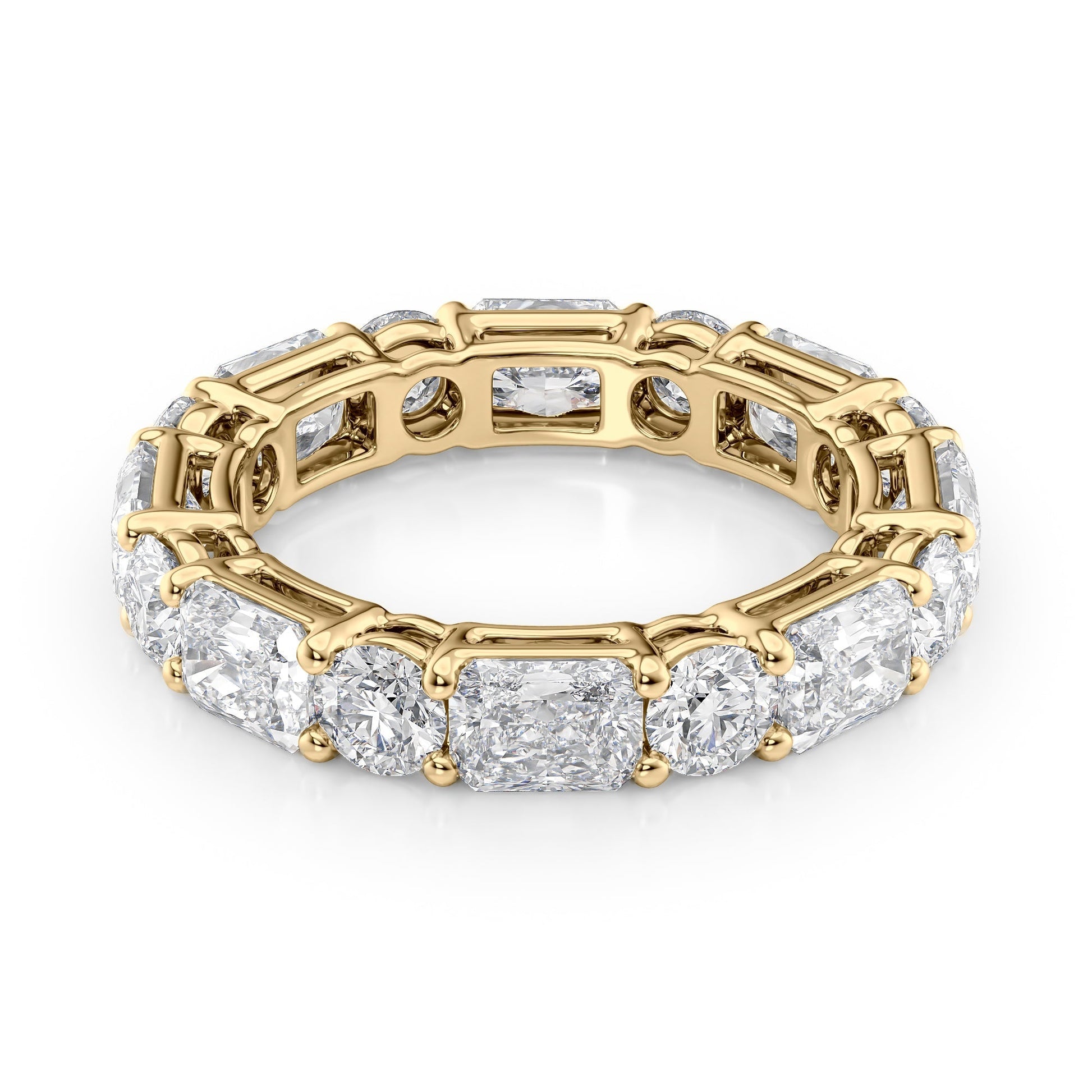 Yellow :: Elvique 4.6ct alternating radiant and round lab grown diamond eternity ring IGI certified yellow gold ultra luxury band