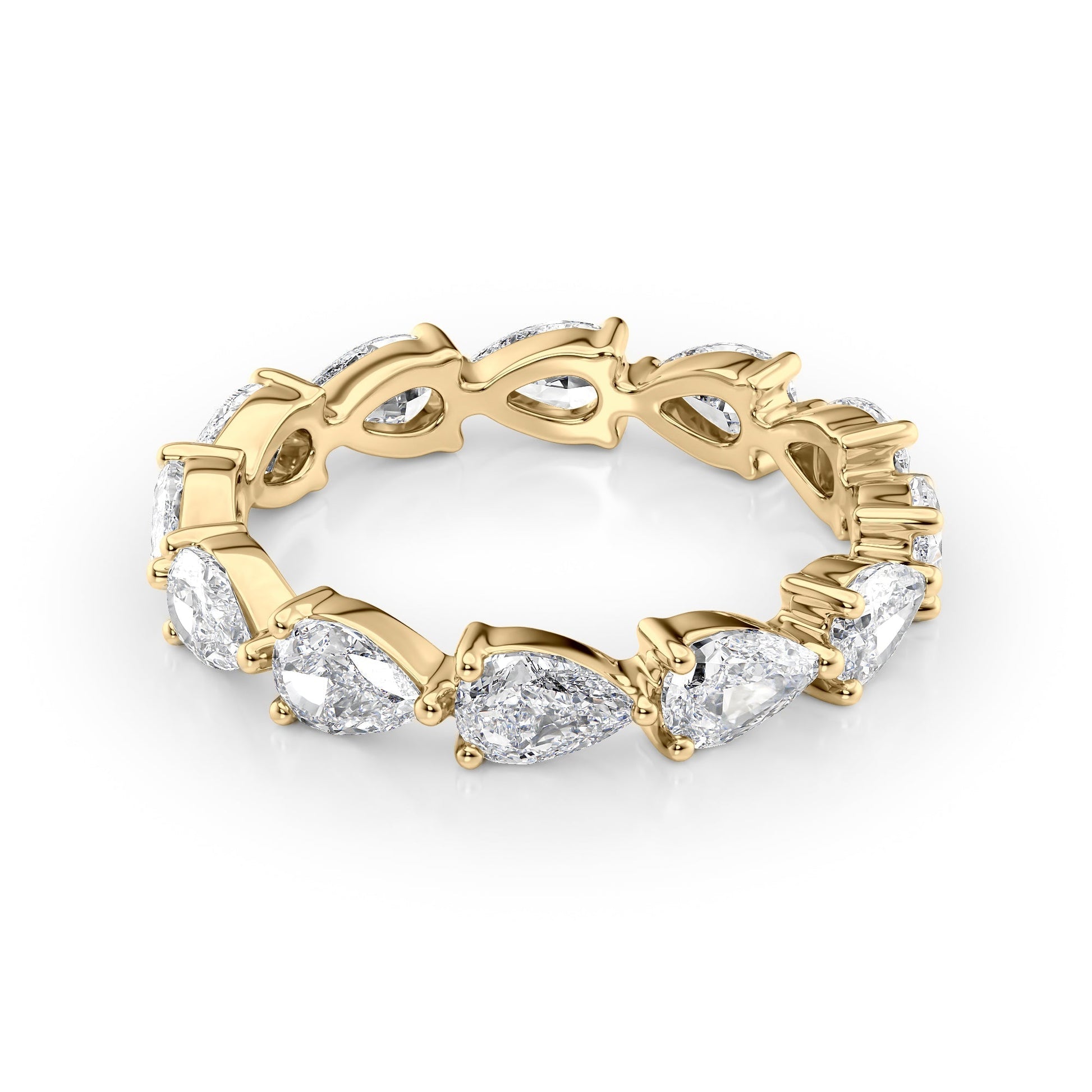 Yellow :: Orvellae 2.5ct pear east west lab grown diamond eternity ring IGI certified yellow gold wedding band