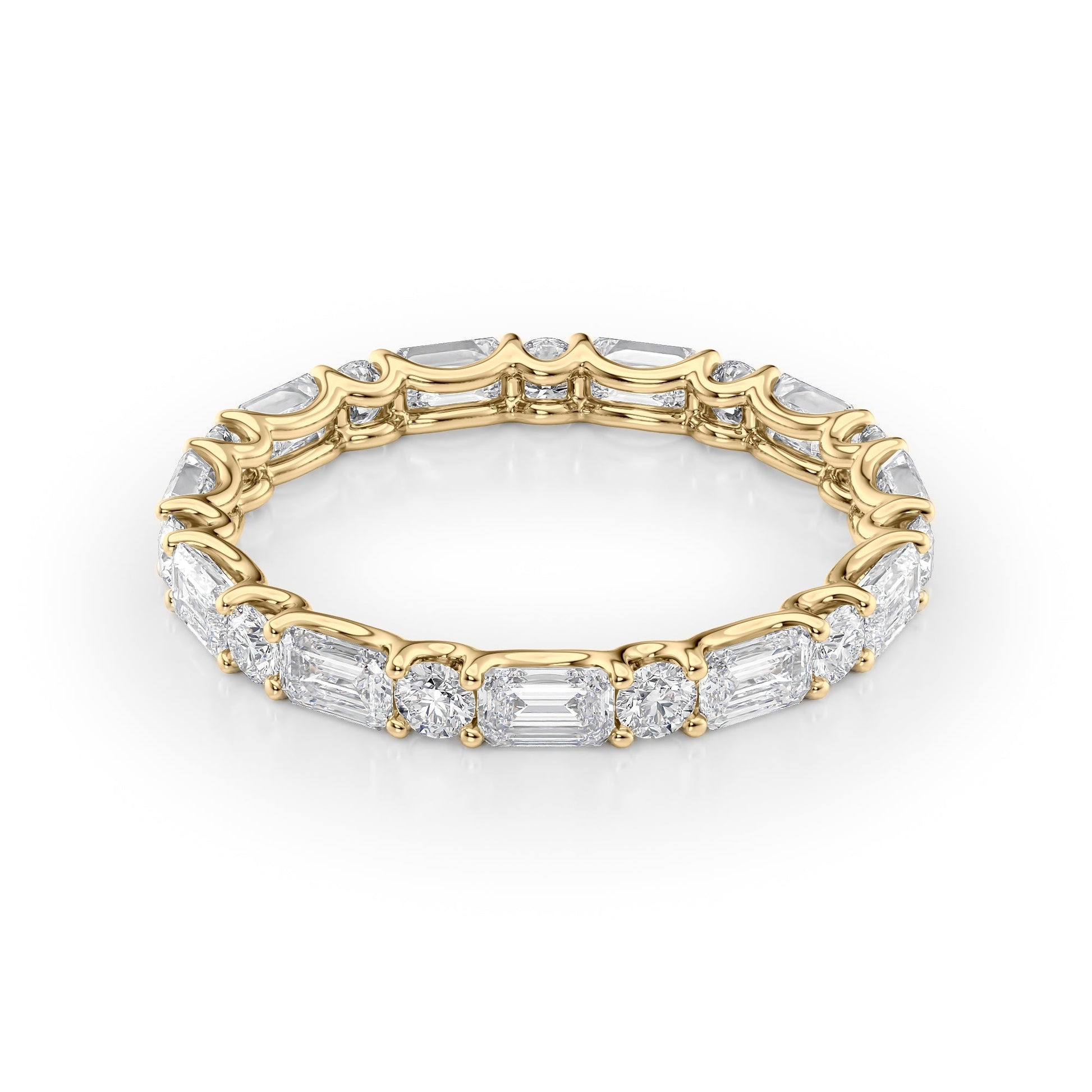Yellow :: Calmorae 2ct alternating emerald and round lab grown diamond eternity ring IGI certified yellow gold