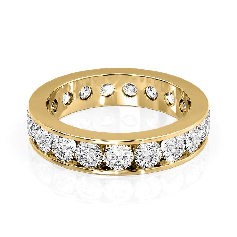 Yellow :: Seraviquea 3ct round channel lab grown diamond eternity ring IGI certified yellow gold luxury band