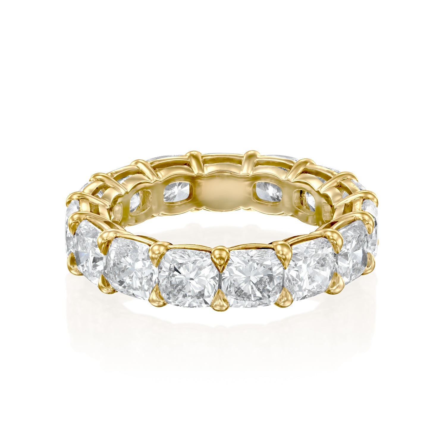 Yellow :: Zenvellae 8ct cushion lab grown diamond eternity ring IGI certified yellow gold ultra luxury wedding band