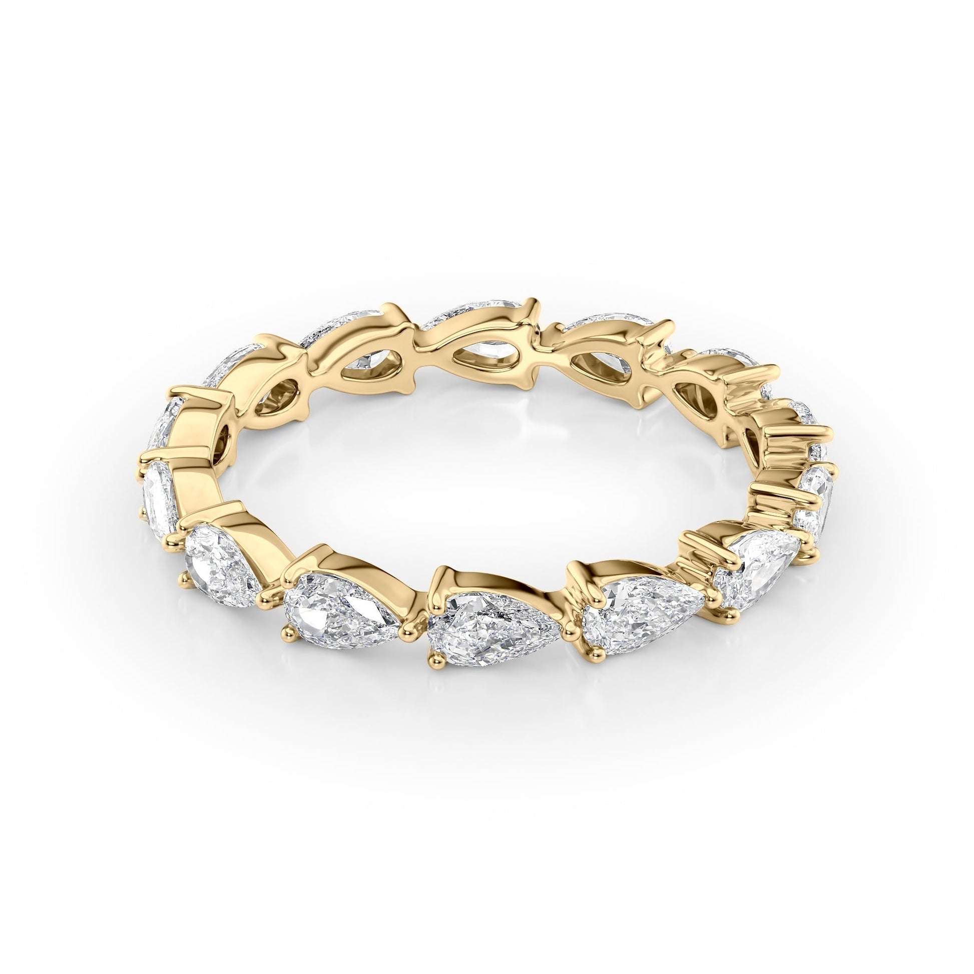 Yellow :: Orvellae 1.5ct pear east west lab grown diamond eternity ring IGI certified yellow gold wedding band