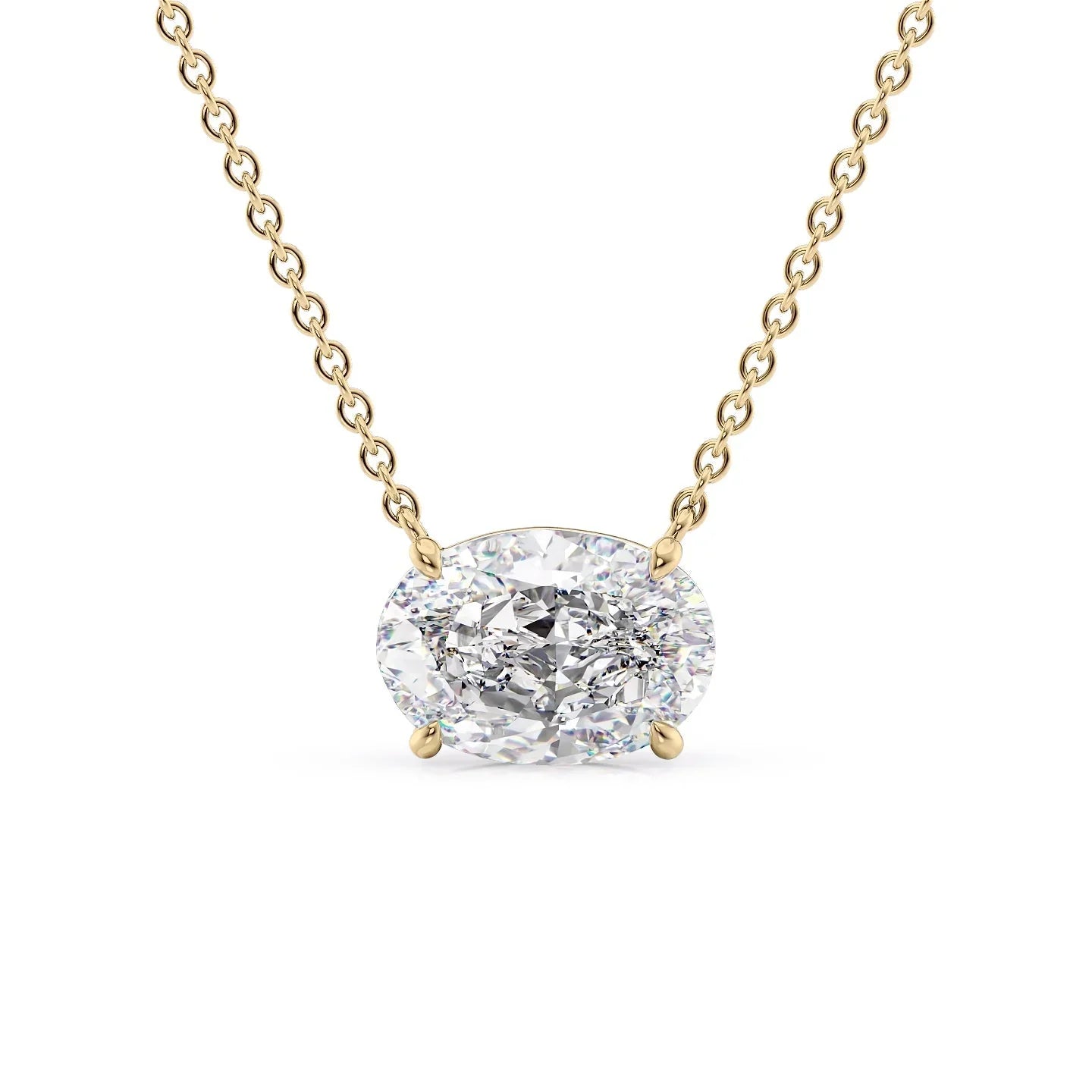 yellow :: warm yellow gold oval solitaire necklace with brilliant lab diamond center