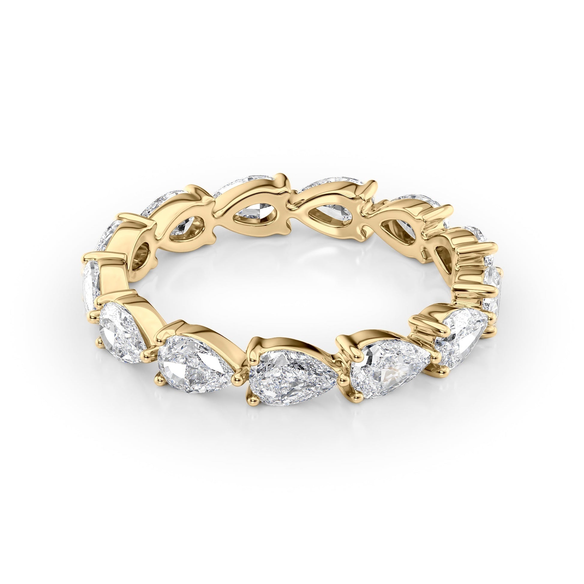 Yellow :: Orvellae 2ct pear east west lab grown diamond eternity ring IGI certified yellow gold wedding band