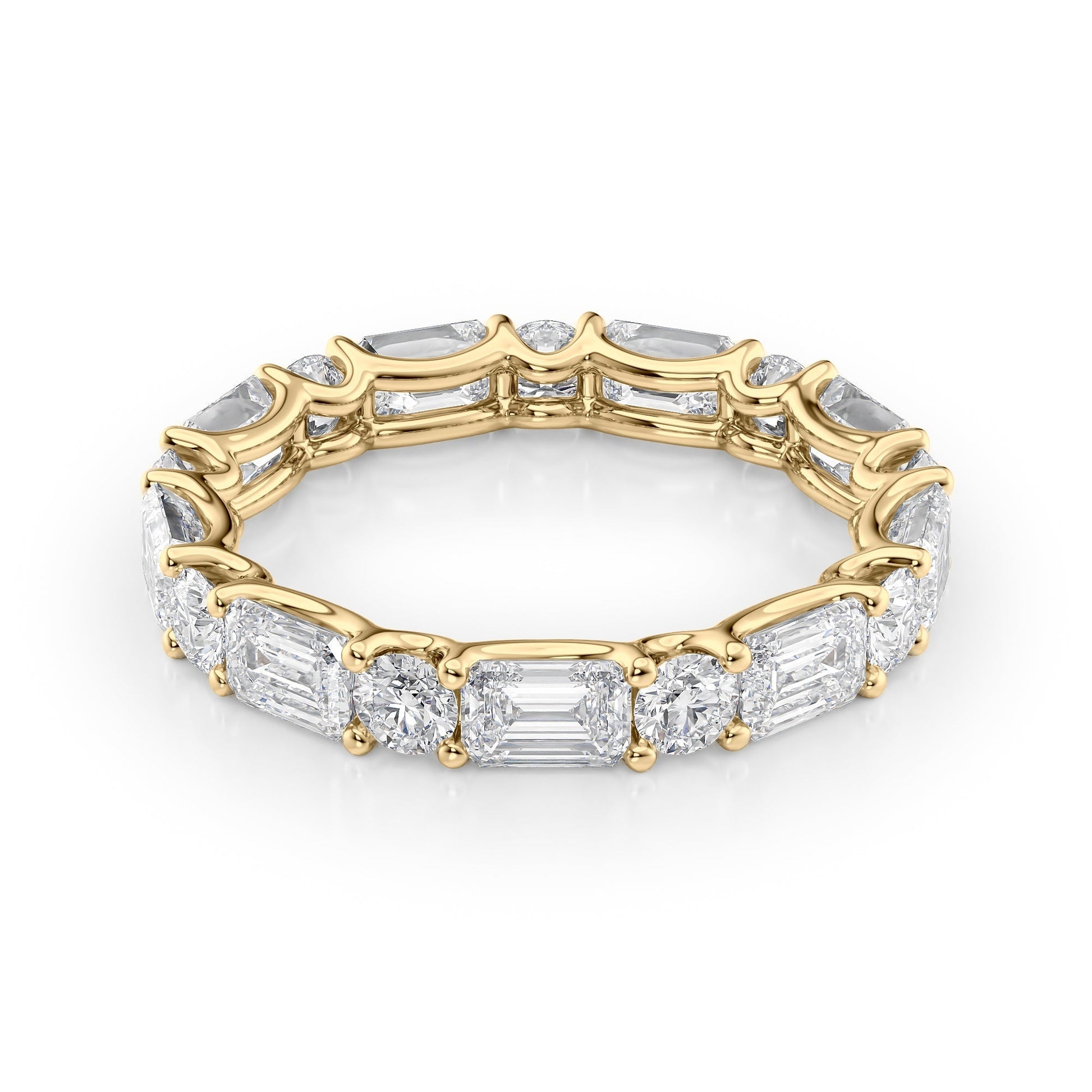 Yellow :: Calmorae 3.5ct alternating emerald and round lab grown diamond eternity ring IGI certified yellow gold