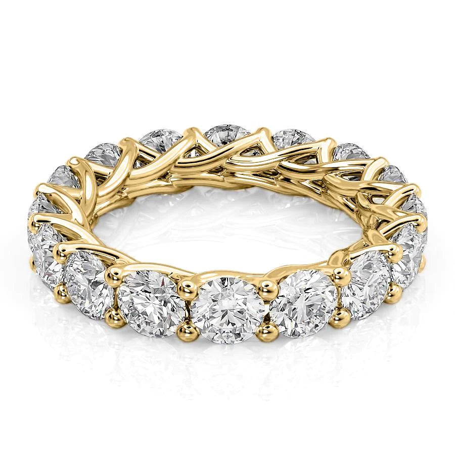 Yellow :: Velorique 4.5ct round trellis lab grown diamond eternity ring IGI certified yellow gold ultra luxury band