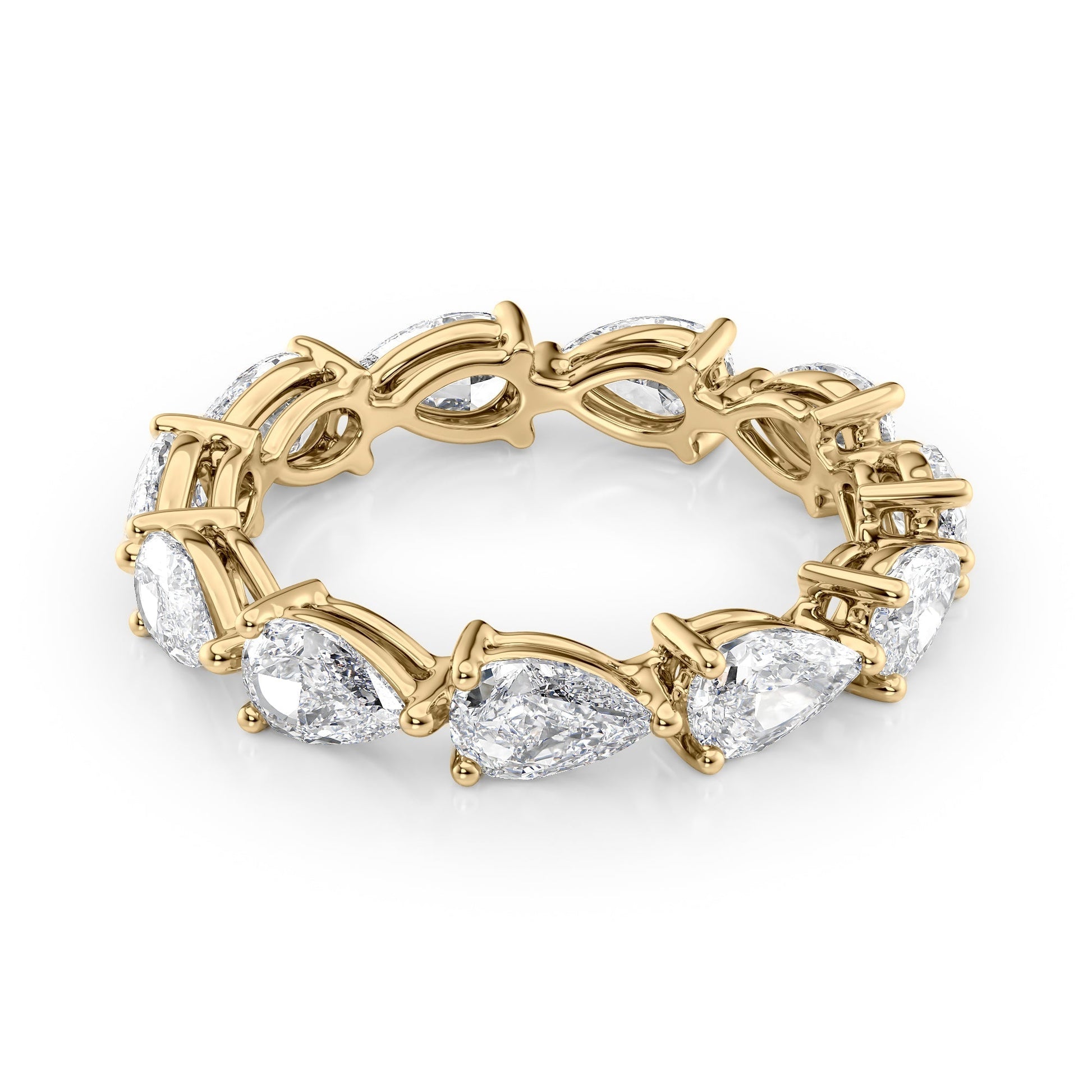 Yellow :: Orvellae 3ct pear east west lab grown diamond eternity ring IGI certified yellow gold wedding band