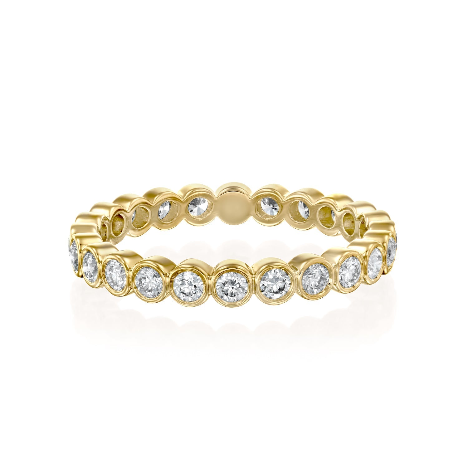 Yellow :: Seriquea 0.5ct round bezel lab grown diamond eternity ring IGI certified yellow gold wedding band