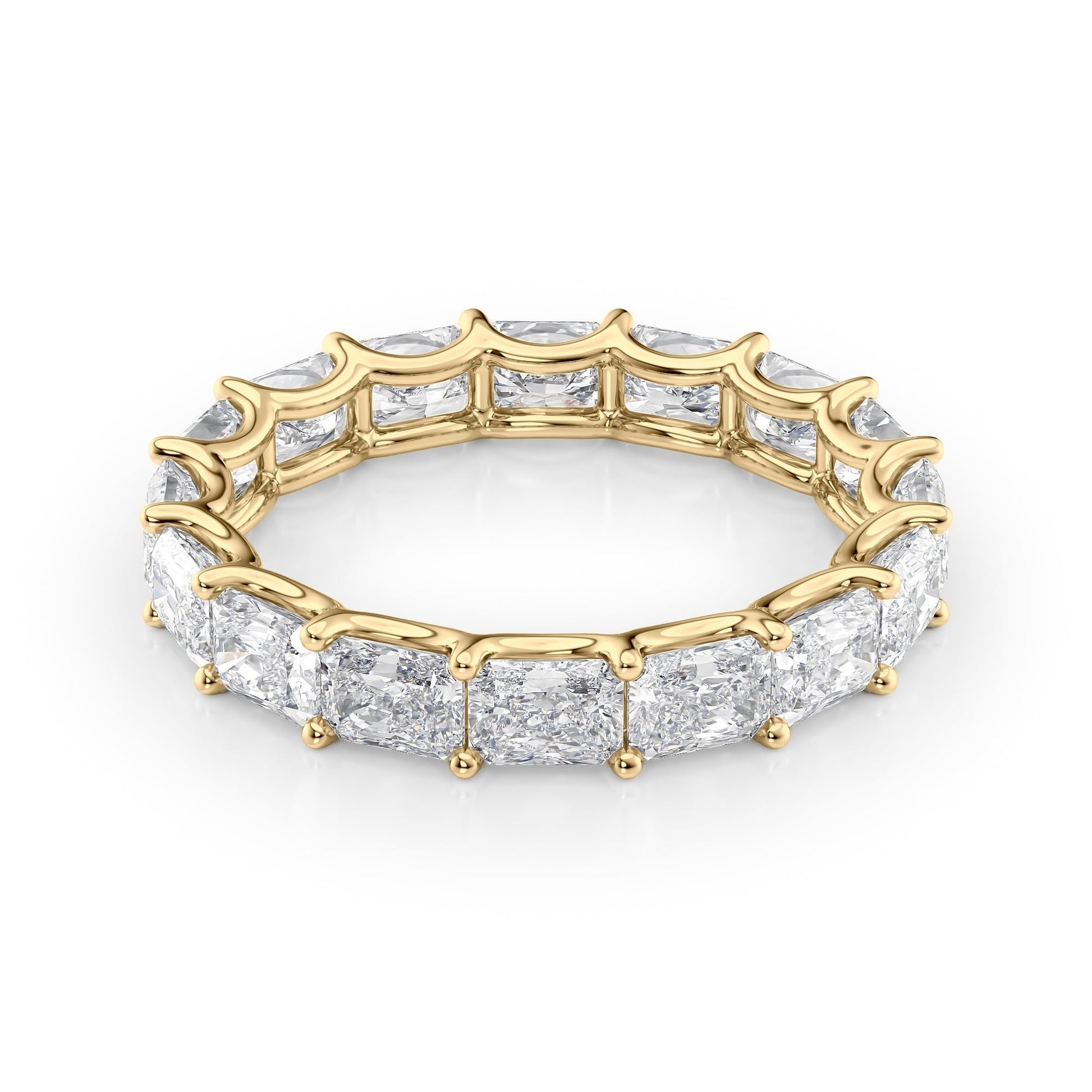 Yellow :: Lunentia 2ct east west radiant u prong lab grown diamond eternity ring IGI certified yellow gold