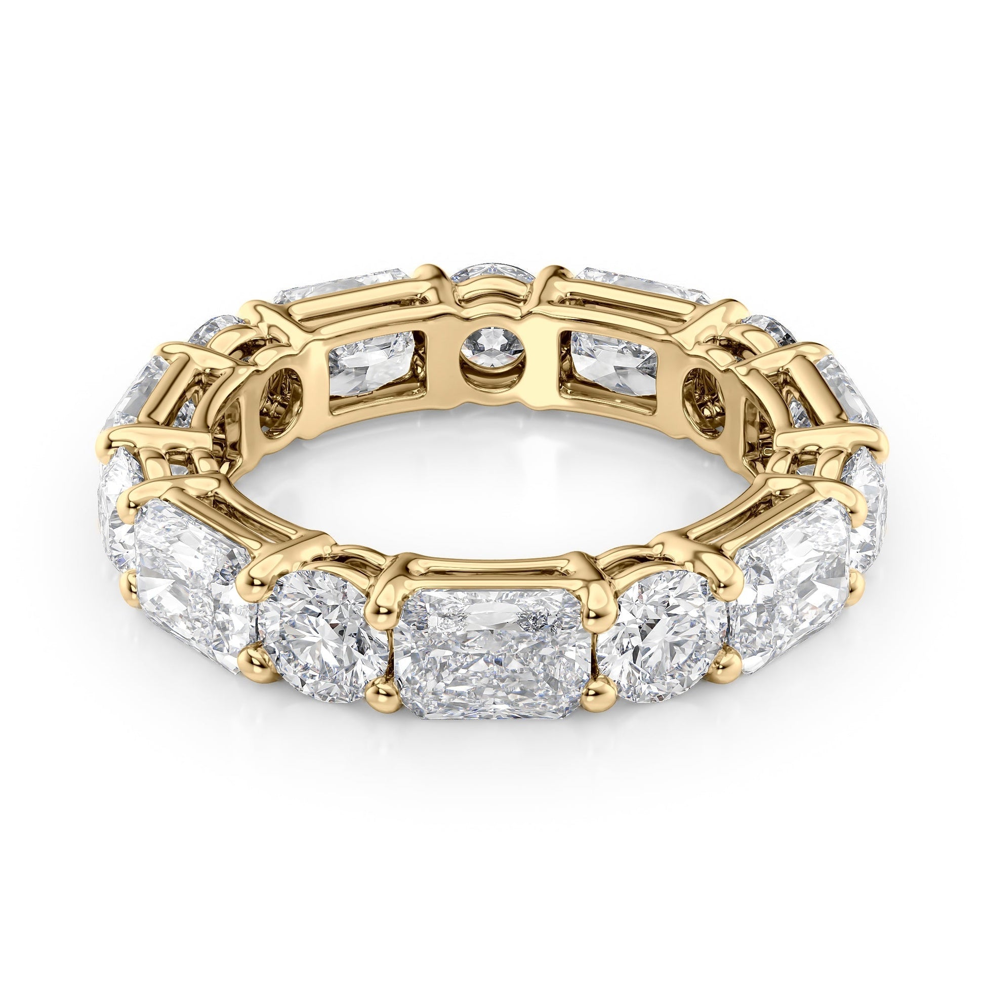 Yellow :: Elvique 5.7ct alternating radiant and round lab grown diamond eternity ring IGI certified yellow gold ultra luxury band