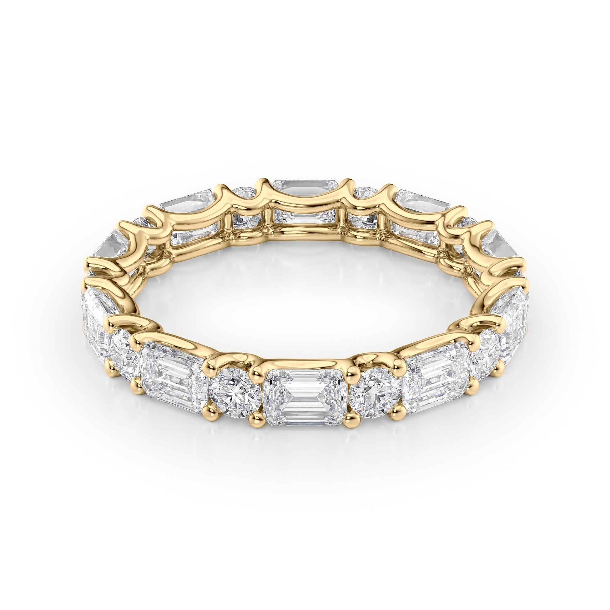 Yellow :: Calmorae 3.2ct alternating emerald and round lab grown diamond eternity ring IGI certified yellow gold