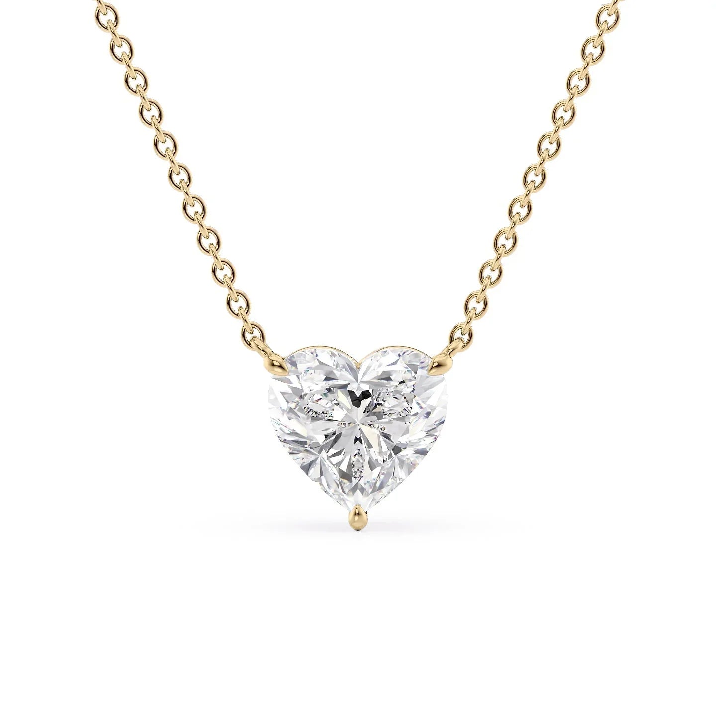 yellow :: radiant heart cut diamond necklace with rich yellow gold styling