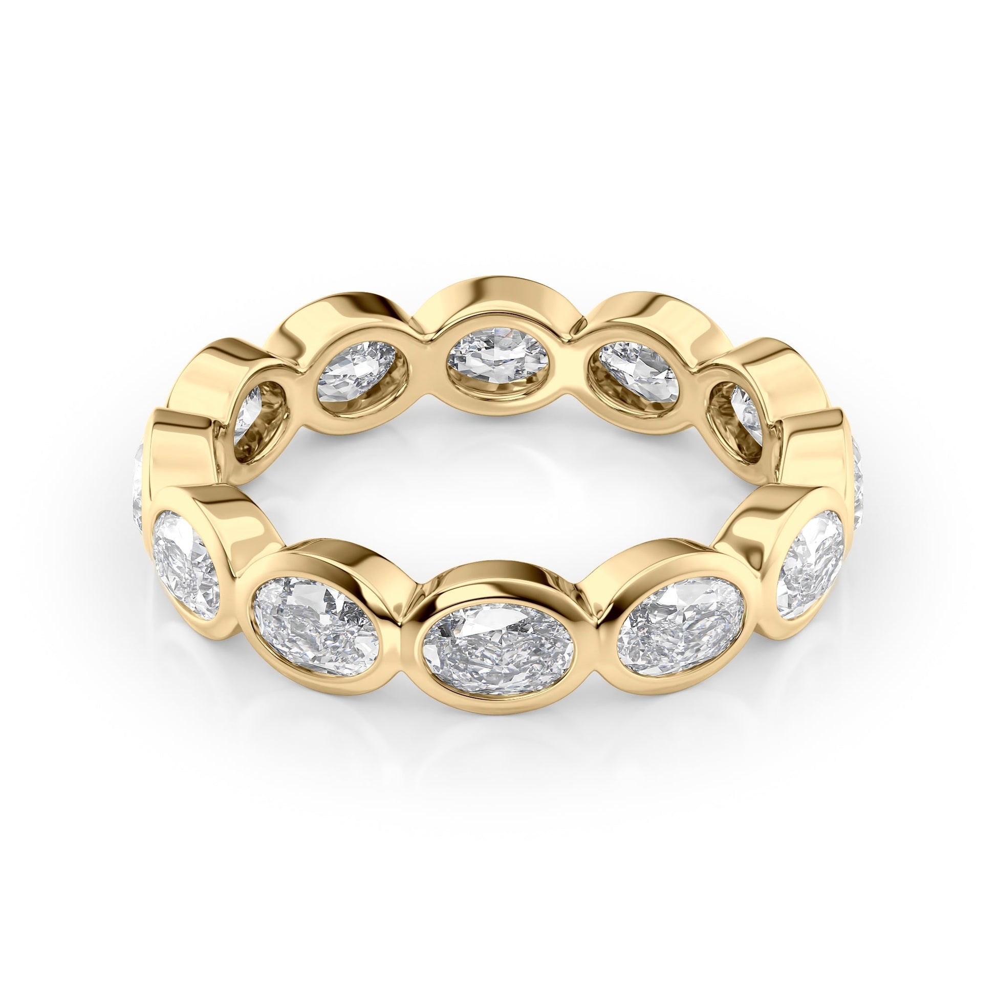 Yellow :: Velmiquea 2.4ct oval east west bezel lab grown diamond eternity ring IGI certified yellow gold