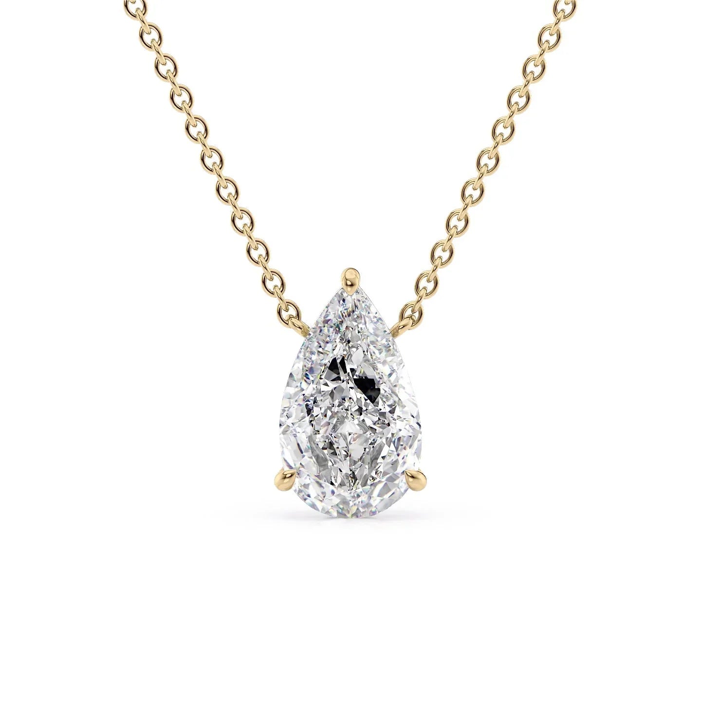 yellow :: 0.5 carat pear lab grown diamond pendant necklace in yellow gold