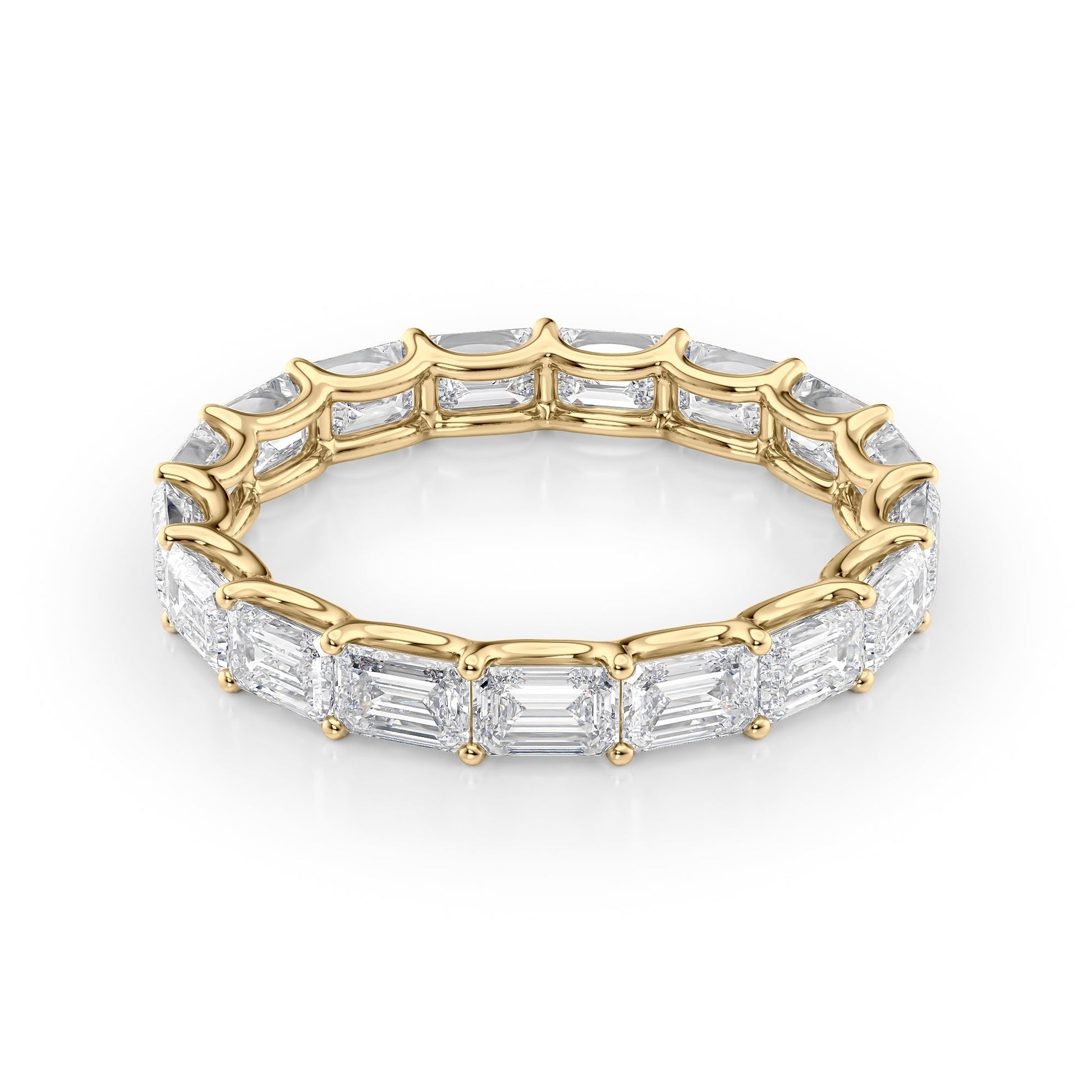 Yellow :: Aranique 3.5ct emerald east west lab grown diamond eternity ring IGI certified yellow gold luxury band