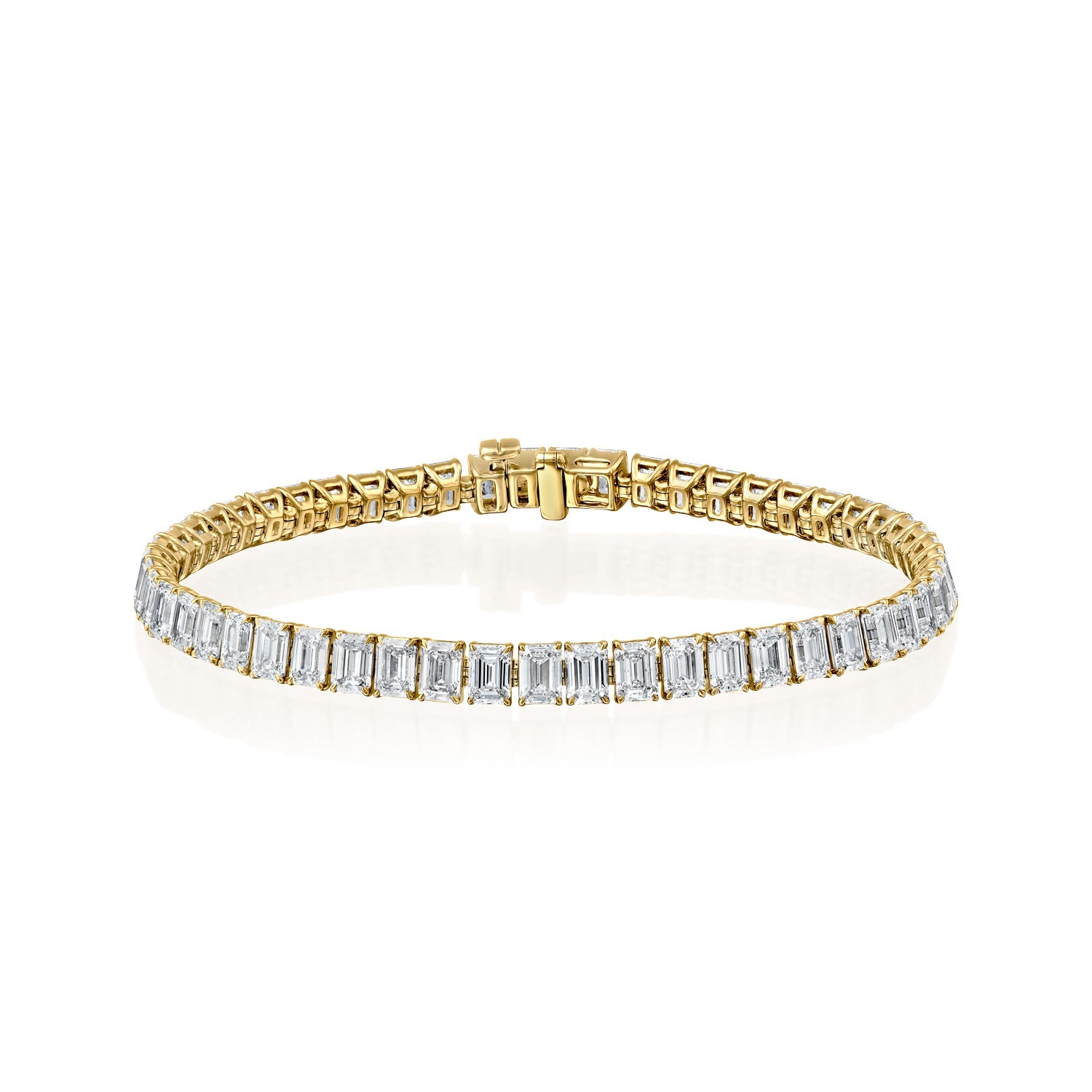 yellow :: 10ct emerald cut lab grown diamond tennis bracelet four prong setting
