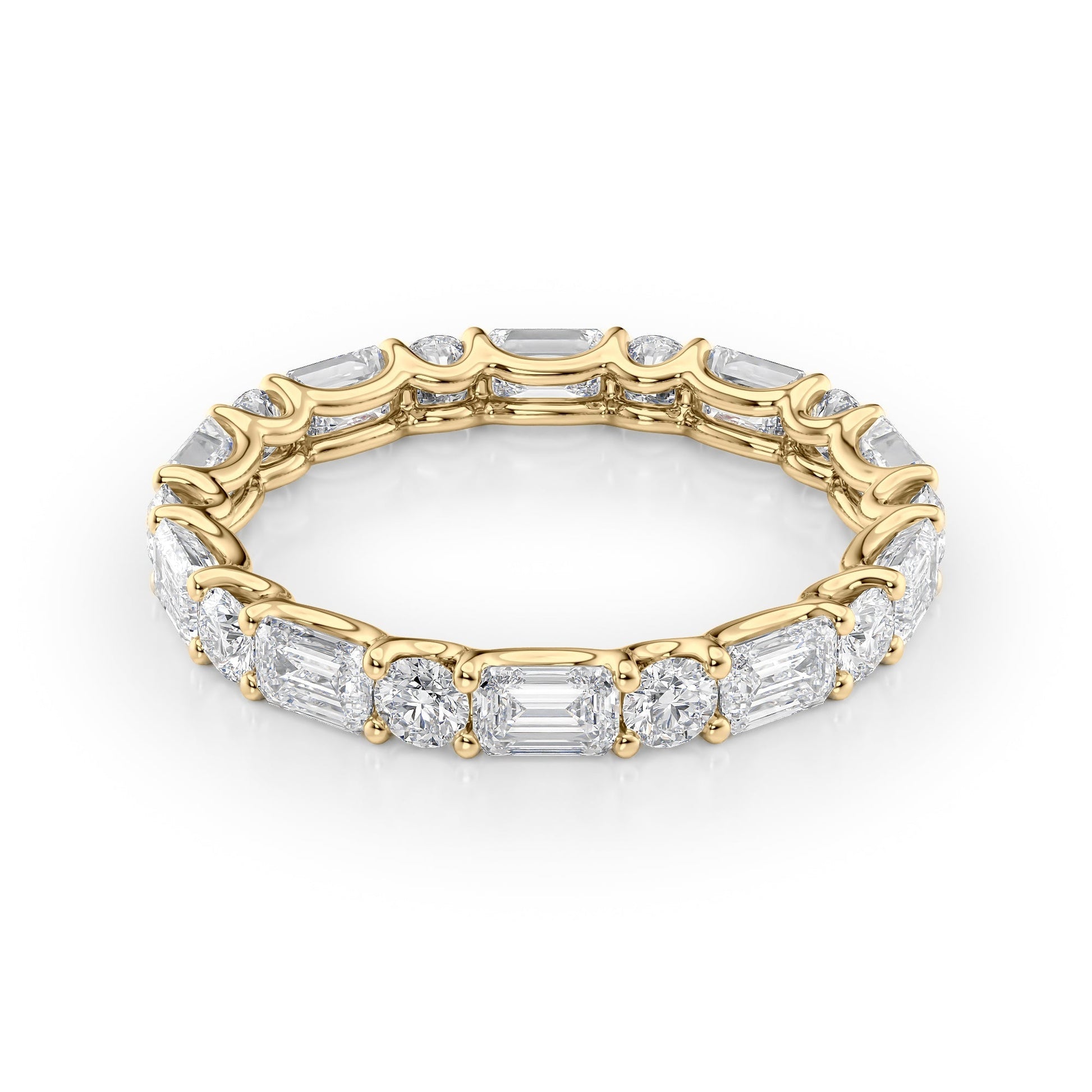 Yellow :: Calmorae 2.6ct alternating emerald and round lab grown diamond eternity ring IGI certified yellow gold