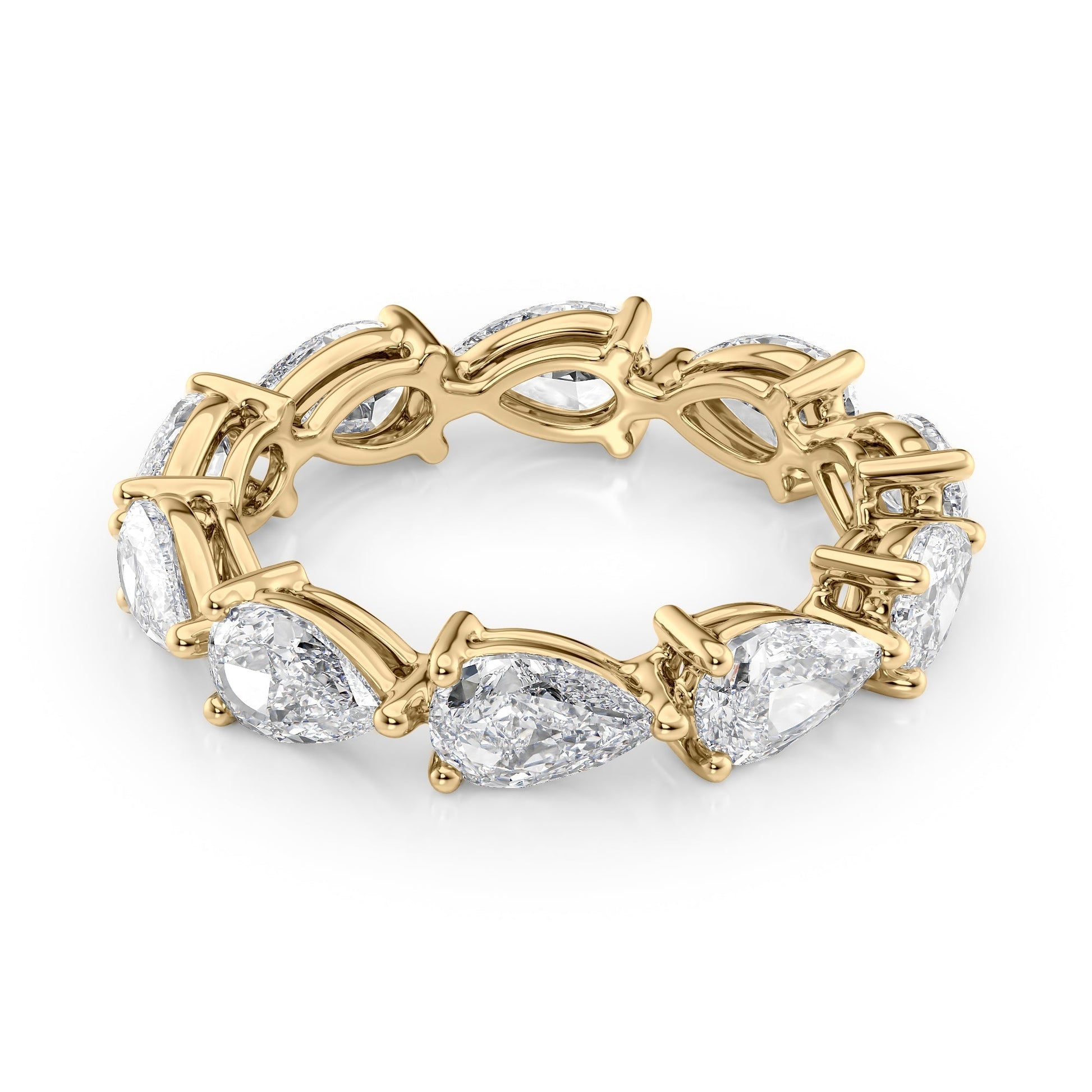 Yellow :: Orvellae 3.5ct pear east west lab grown diamond eternity ring IGI certified yellow gold luxury wedding band