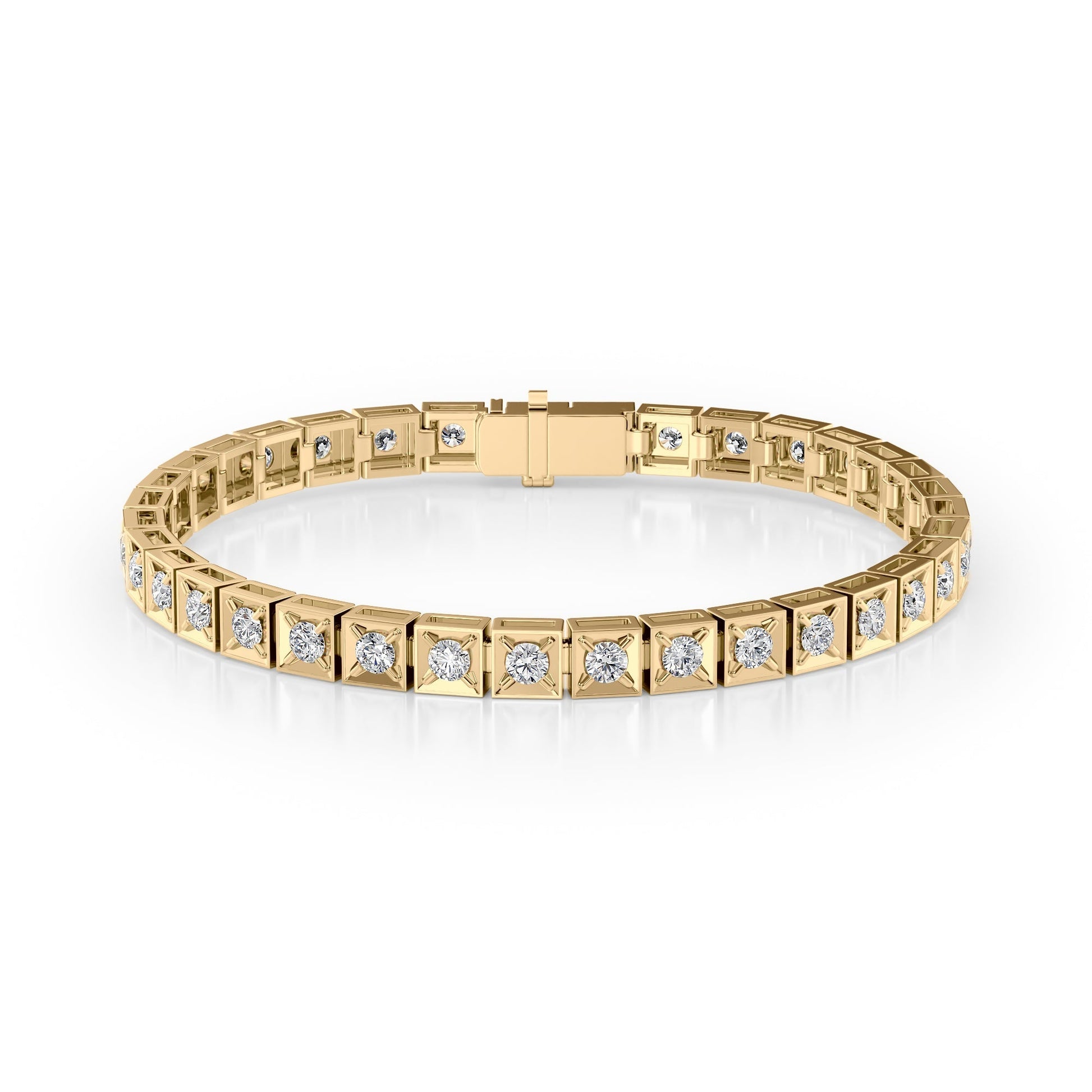 yellow :: 3 carat chocolate style round lab grown diamond tennis bracelet IGI certified