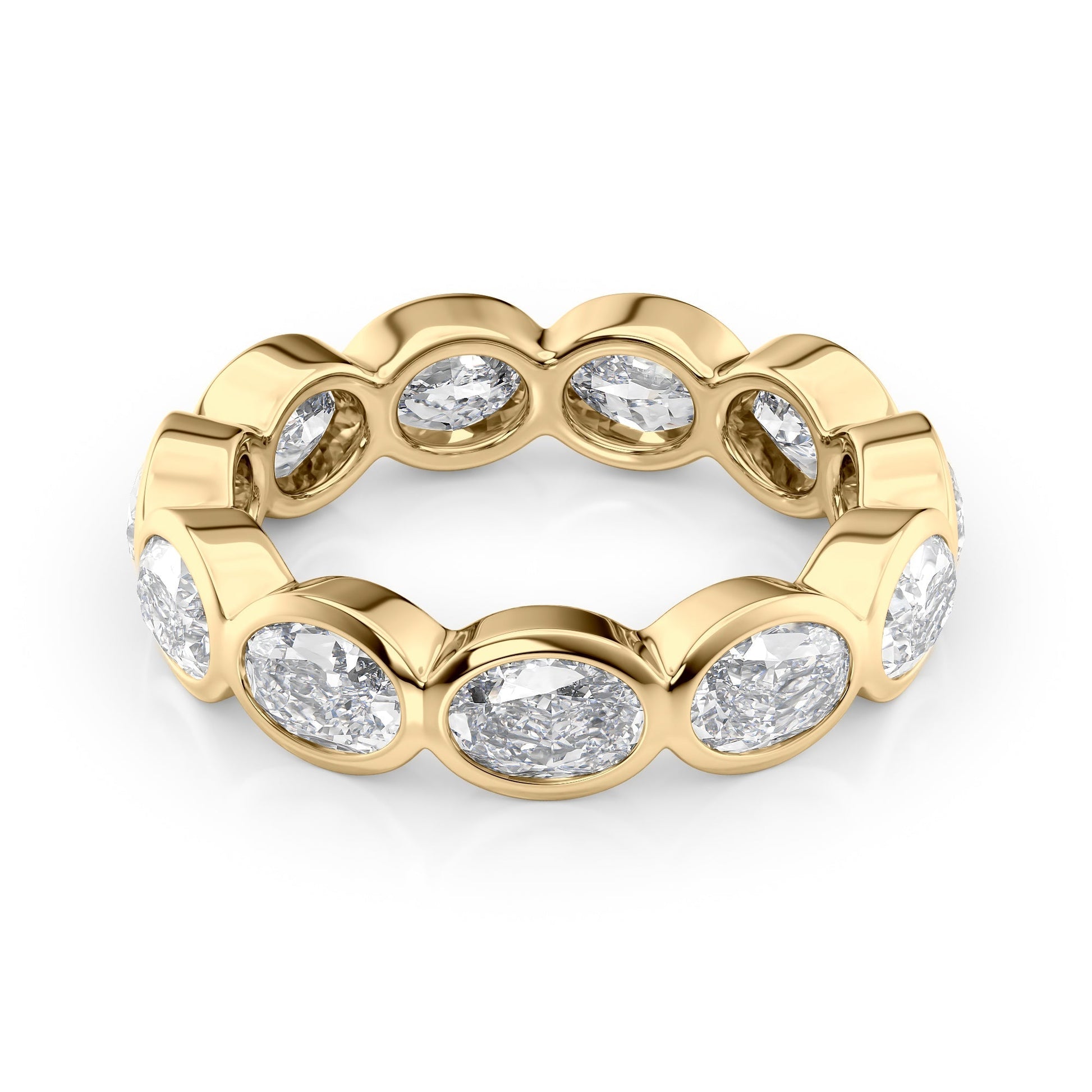 Yellow :: Velmiquea 3.3ct oval east west bezel lab grown diamond eternity ring IGI certified yellow gold luxury band