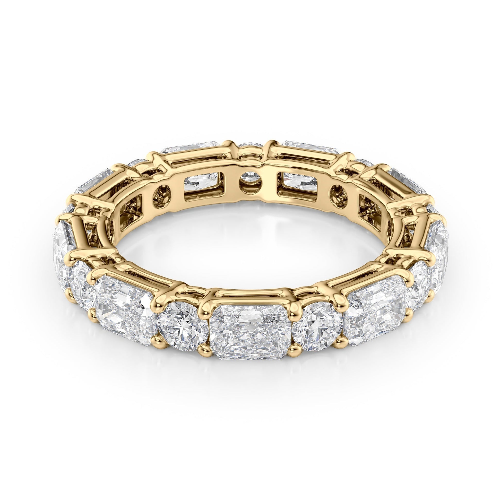Yellow :: Elvique 3.7ct alternating radiant and round lab grown diamond eternity ring IGI certified yellow gold luxury band