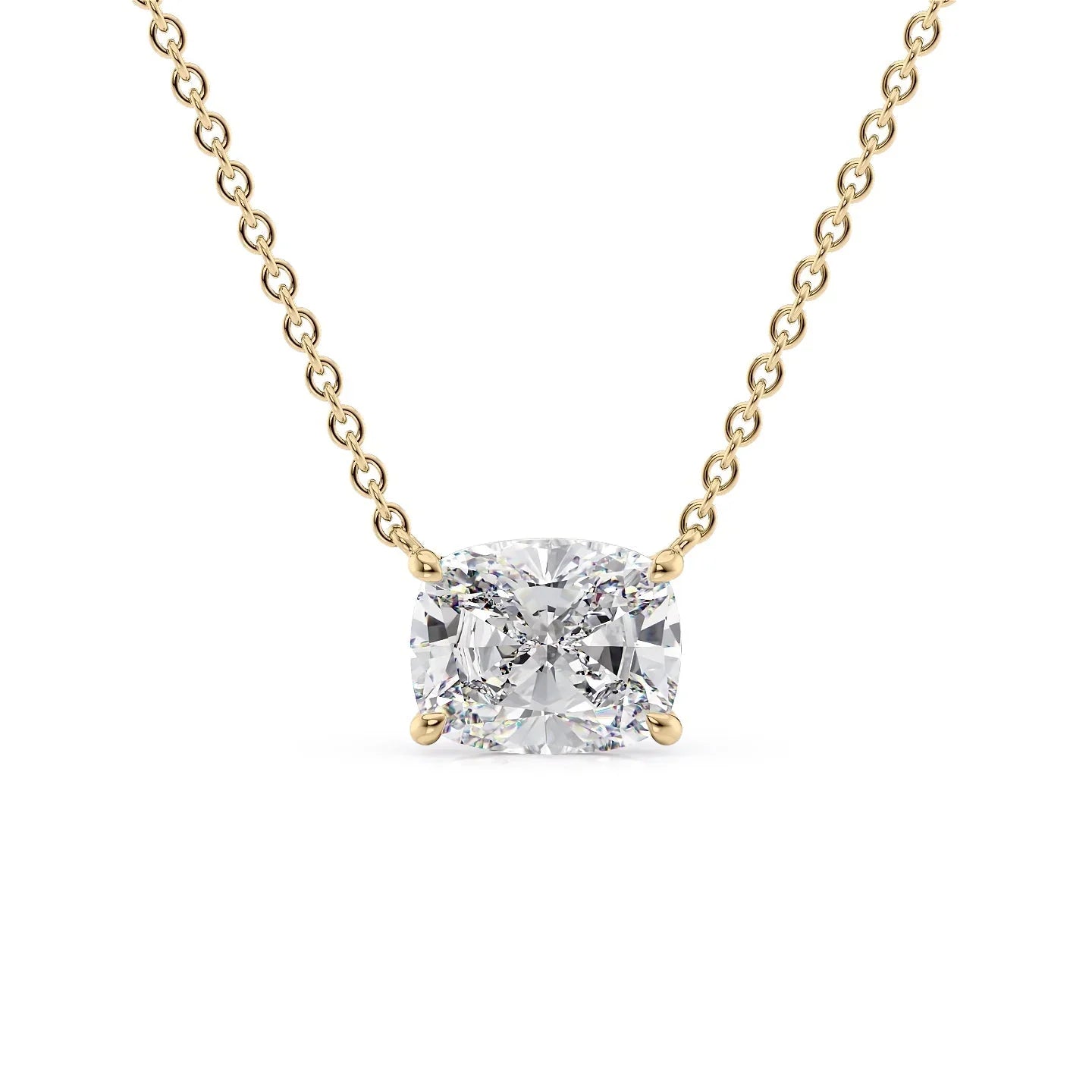 yellow :: elongated cushion diamond pendant necklace crafted in yellow gold