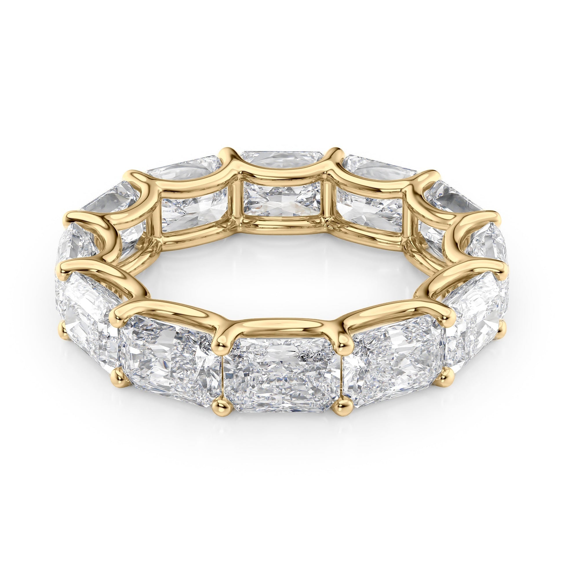 Yellow :: Lunentia 6ct east west radiant u prong lab grown diamond eternity ring IGI certified yellow gold ultra luxury band