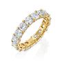 Yellow :: 5 carat cushion cut lab diamond eternity ring yellow gold full diamond band