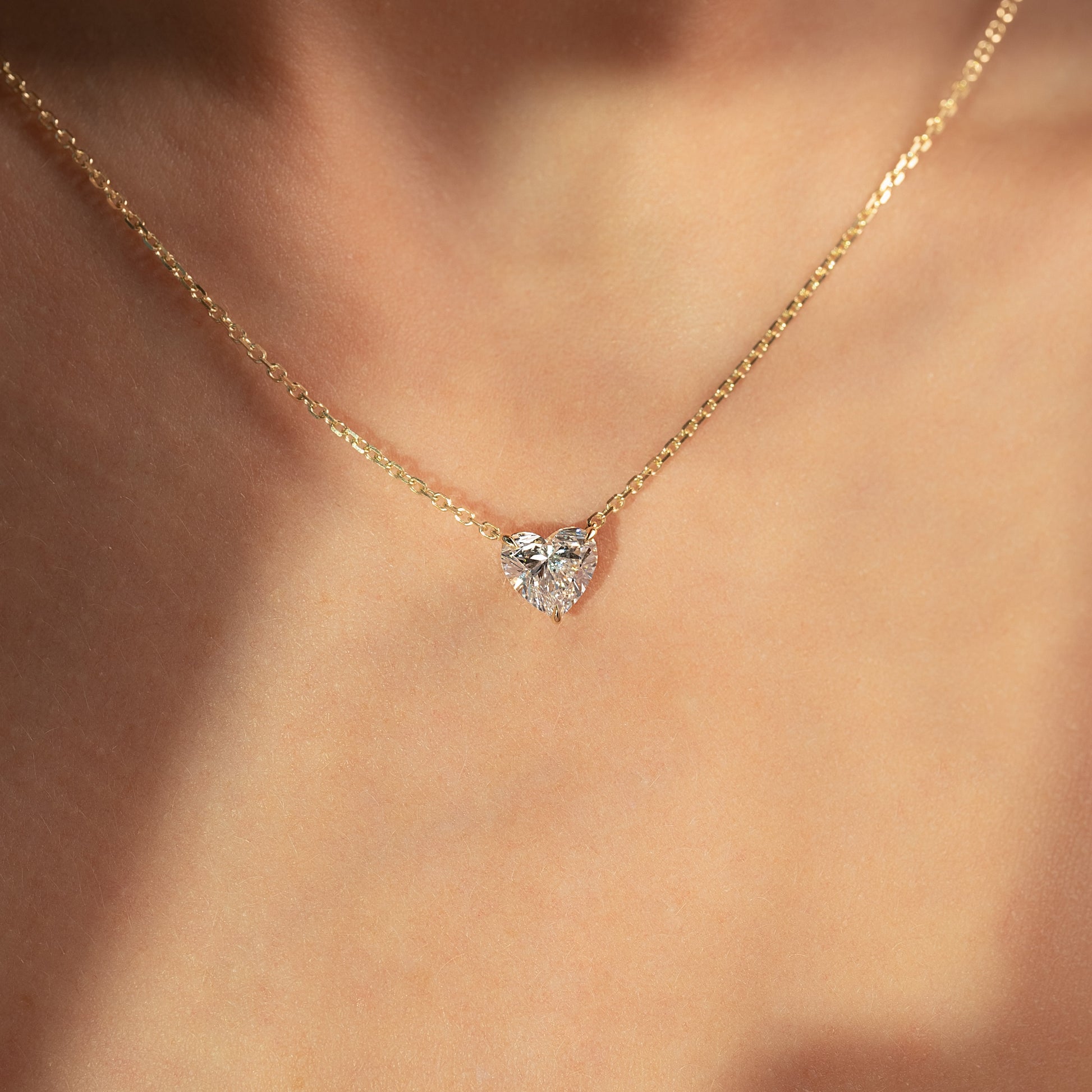 yellow :: 1 carat heart lab grown diamond pendant crafted in yellow gold