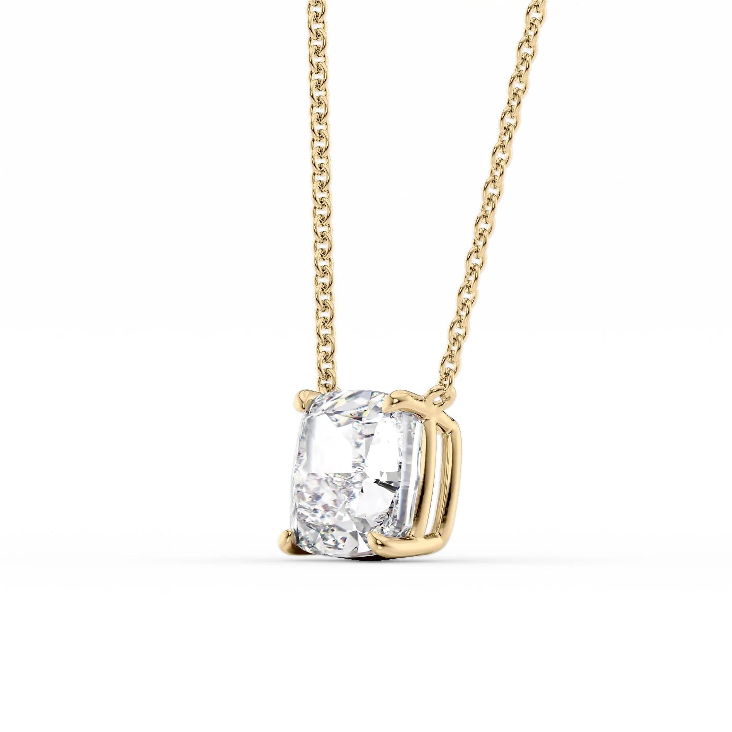yellow :: 0.5 carat cushion solitaire necklace with rich golden styling