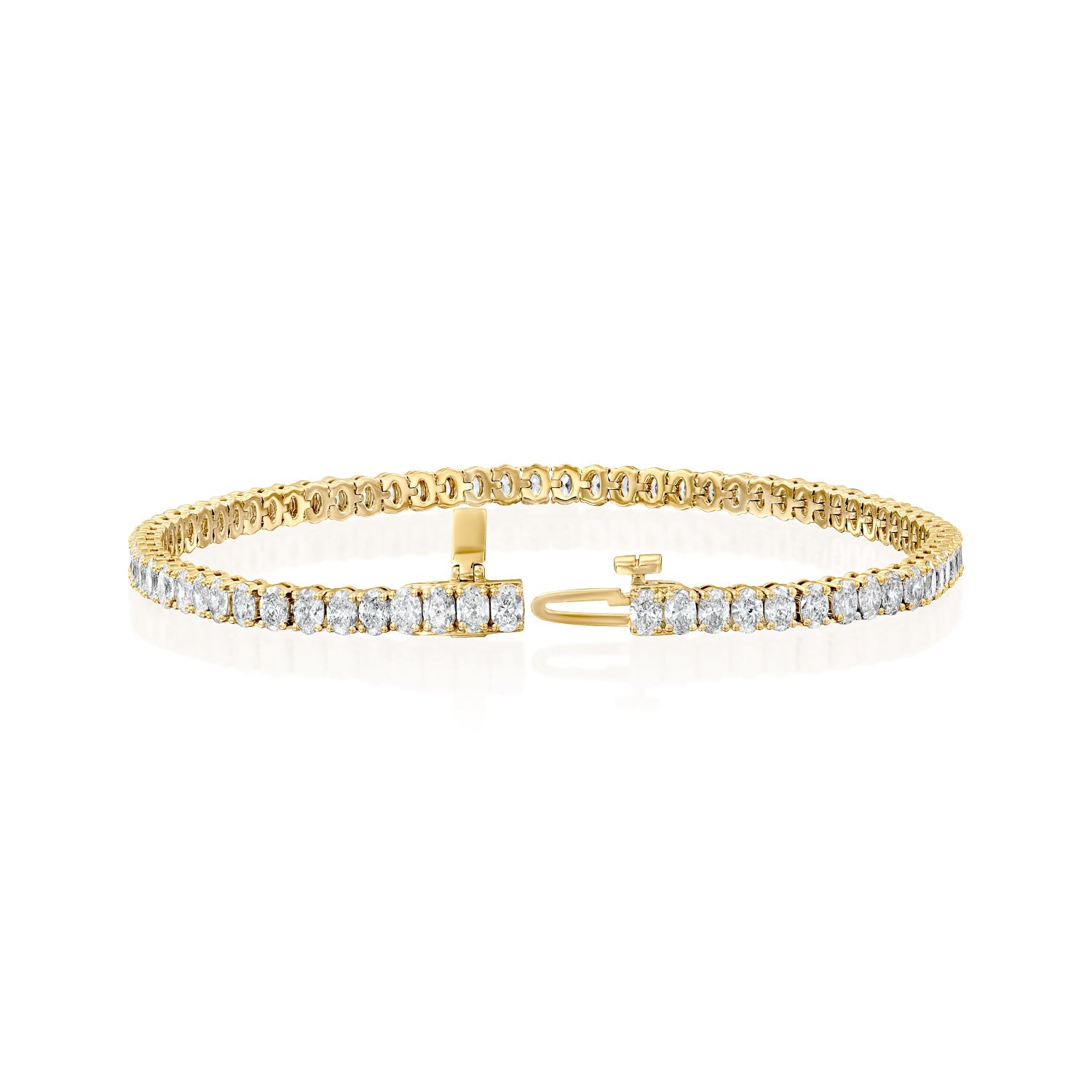 yellow :: 4ct oval brilliant lab grown diamond tennis bracelet four prong setting
