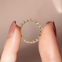 Yellow :: close up 2ct round u prong lab diamond eternity ring yellow gold bold sparkle