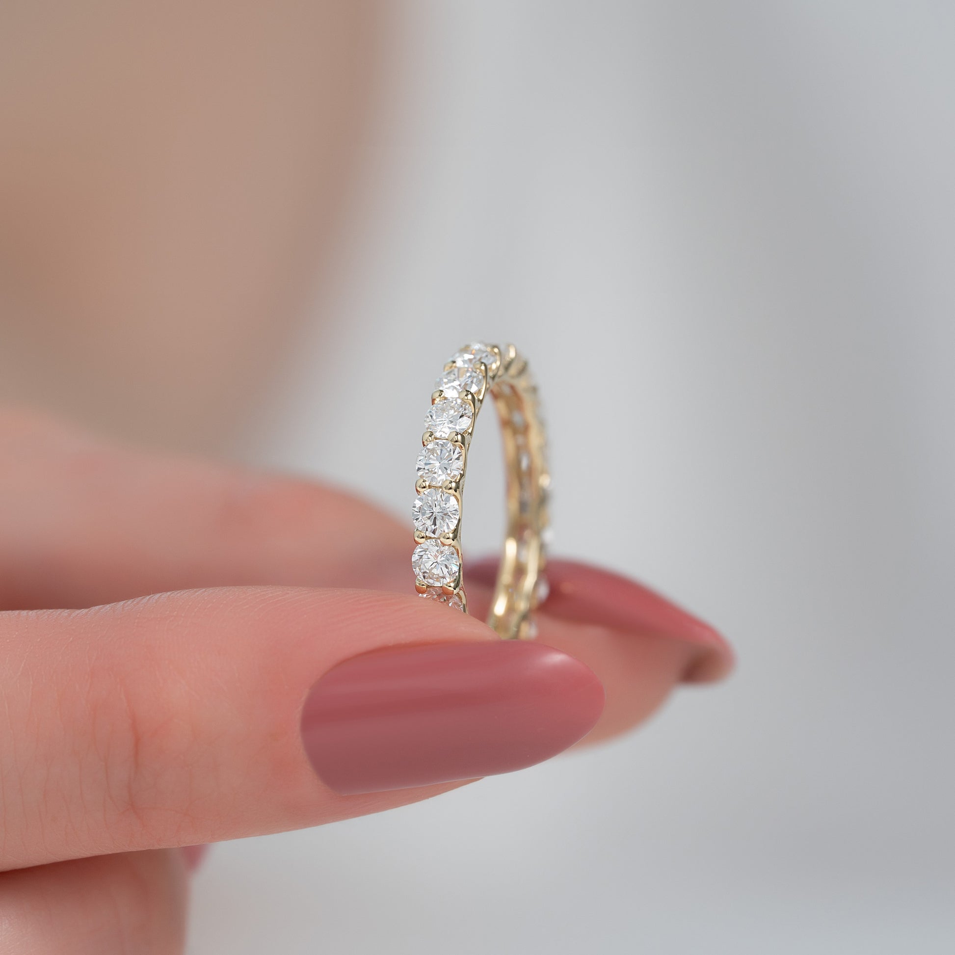 Yellow :: classic 2 carat round lab grown diamond eternity ring yellow gold statement band