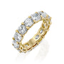 Yellow :: 8 carat cushion cut lab diamond eternity ring yellow gold full diamond band