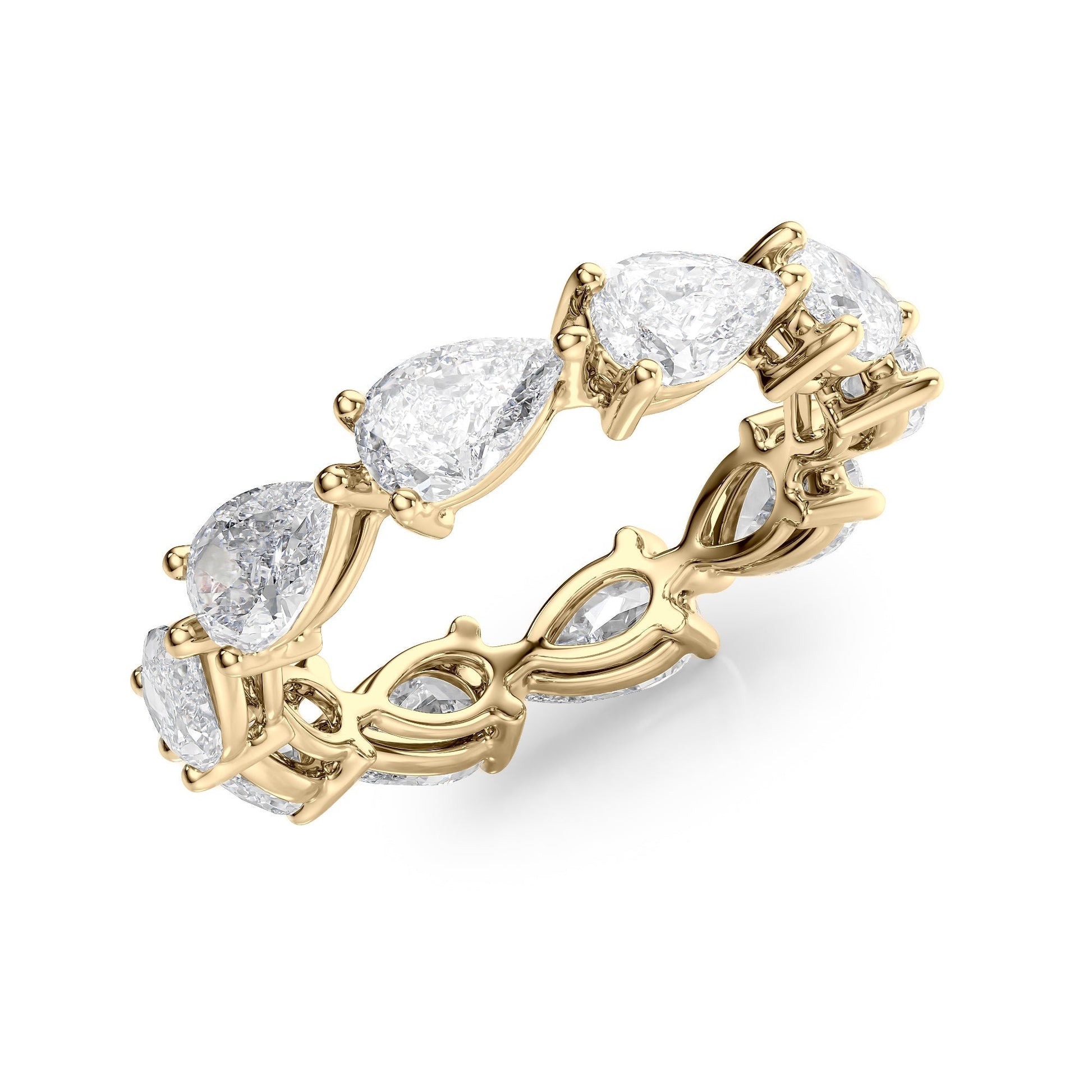 Yellow :: close up 3.5ct pear east west lab diamond eternity ring yellow gold bold sparkle