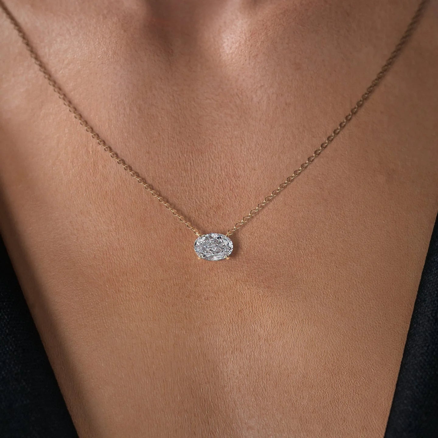 yellow :: sophisticated oval solitaire necklace with radiant yellow gold finish
