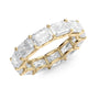 Yellow :: close up 6ct east west radiant lab diamond eternity ring yellow gold bold brilliance