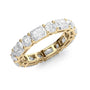 Yellow :: close up 4.6ct radiant and round lab diamond eternity ring yellow gold maximum sparkle