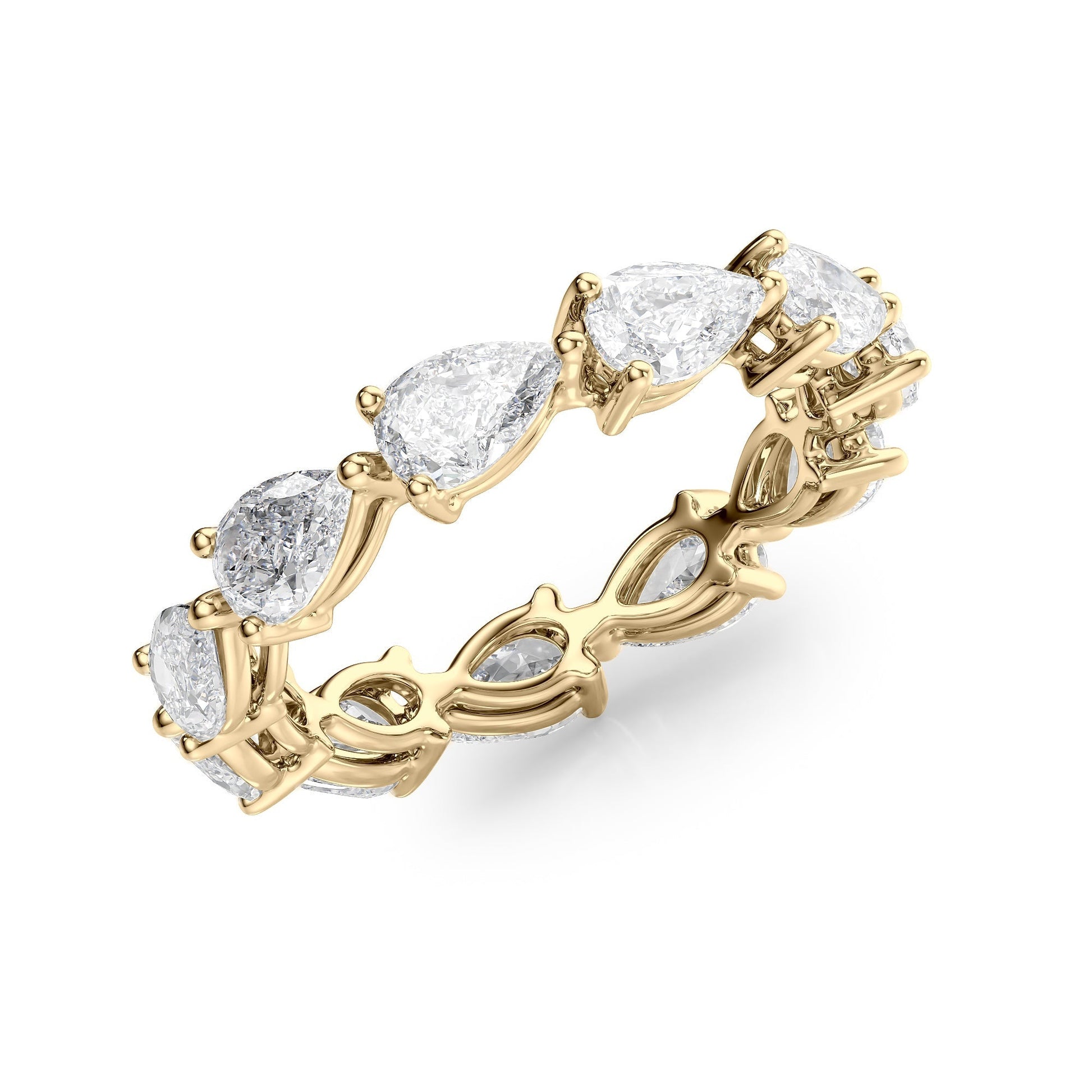 Yellow :: IGI certified 3ct pear lab grown diamond east west eternity ring yellow gold stackable band