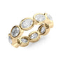 Yellow :: close up 4ct oval east west bezel lab diamond eternity ring yellow gold smooth finish