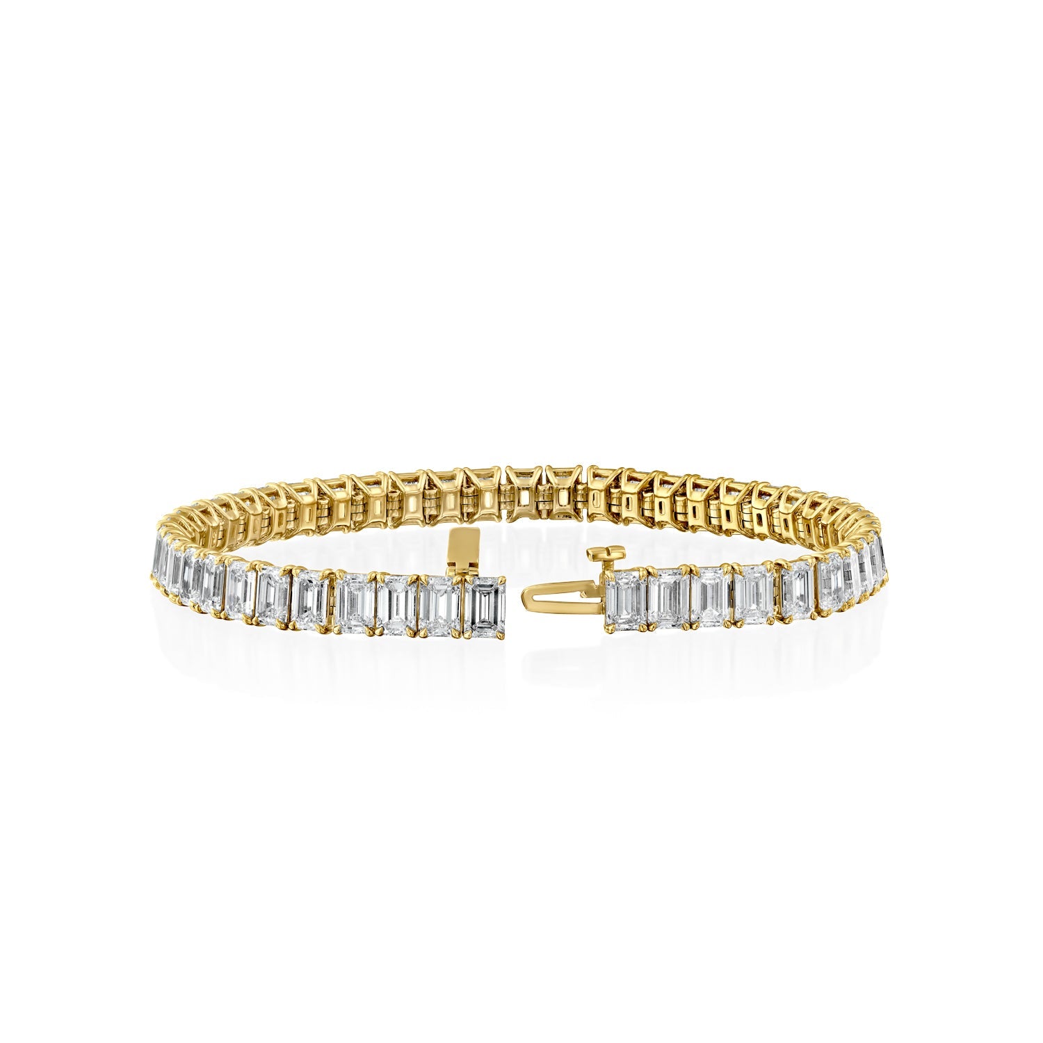 yellow :: 15ct emerald cut lab grown diamond tennis bracelet four prong setting