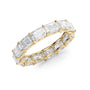 Yellow :: close up 4ct east west radiant lab diamond eternity ring yellow gold bold brilliance