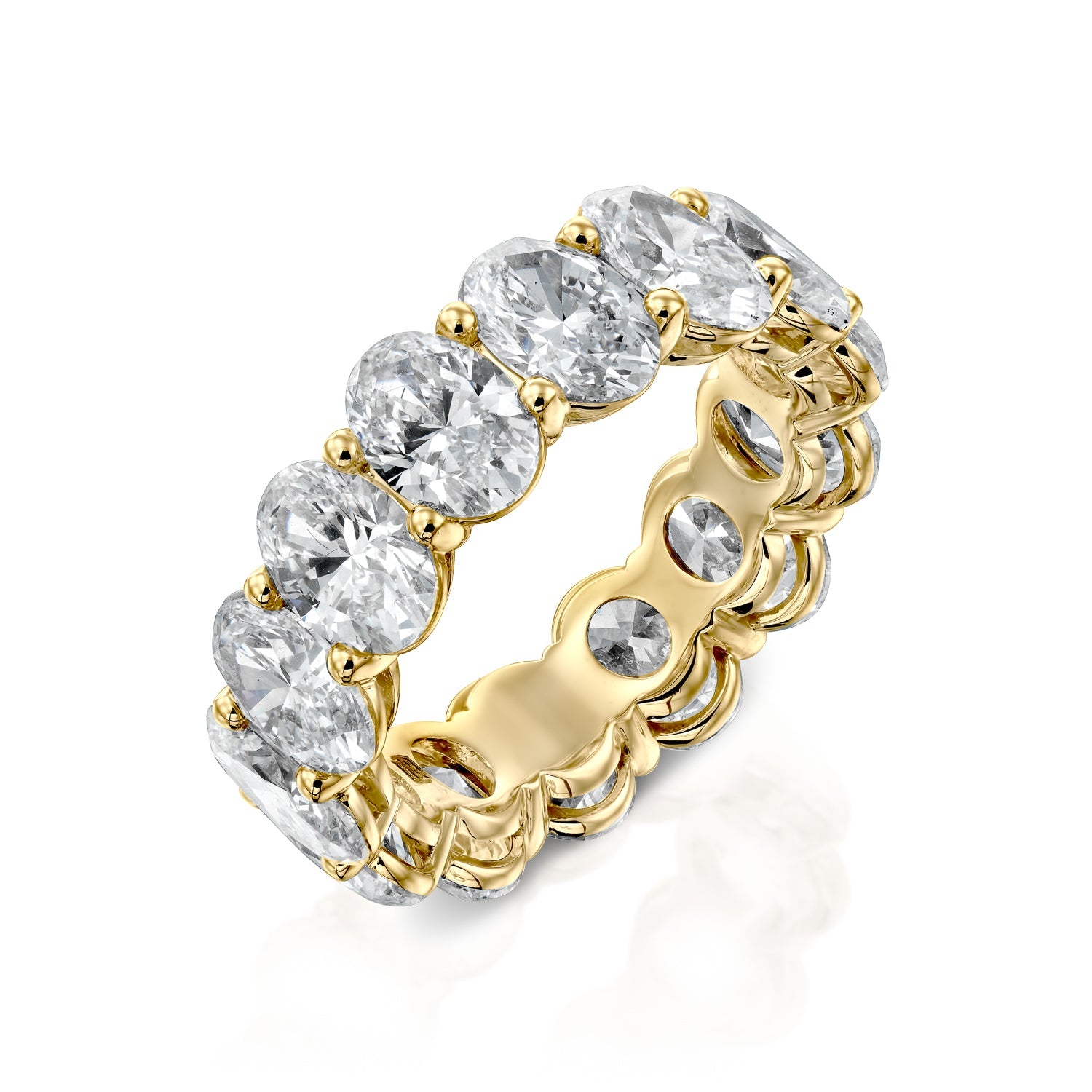 Yellow :: close up 7ct oval lab diamond eternity ring yellow gold brilliant sparkle