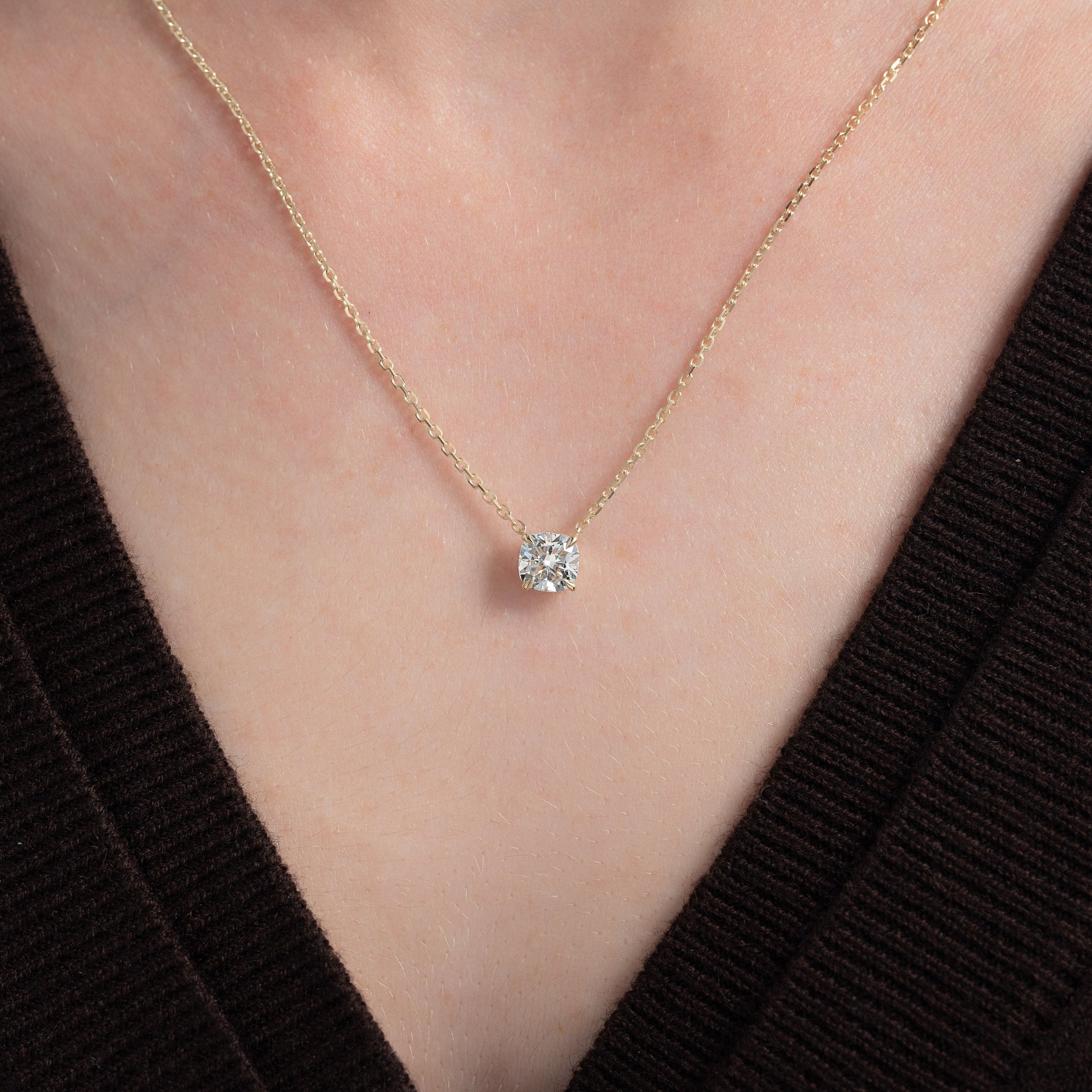 yellow :: 1 carat cushion cut necklace with warm radiant sparkle
