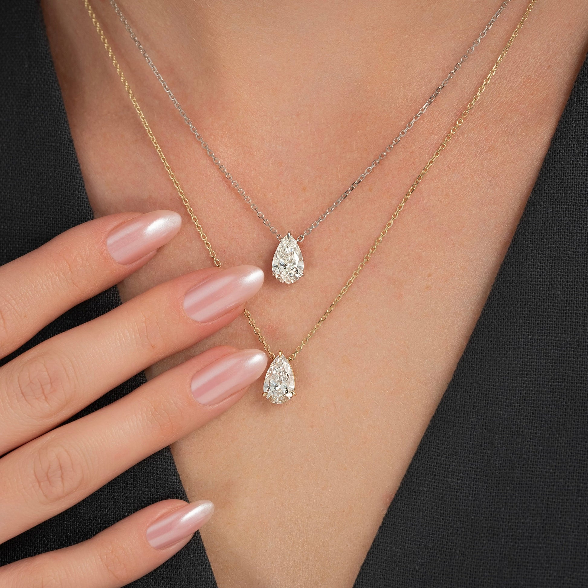 yellow :: 2.5 ct pear solitaire necklace with rich gold finish